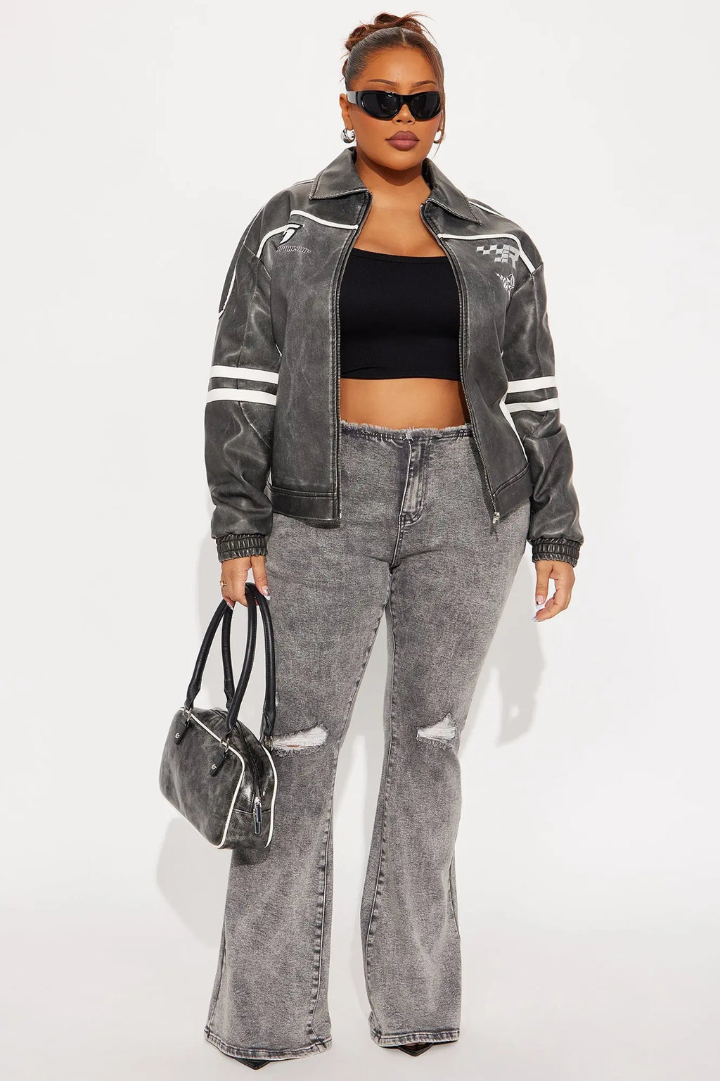 Midnight Drifter Faux Leather Jacket - Charcoal/combo 