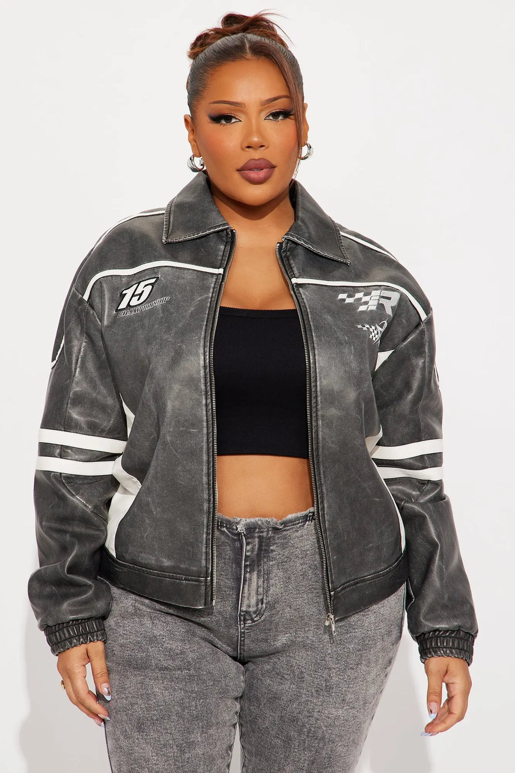 Midnight Drifter Faux Leather Jacket - Charcoal/combo 