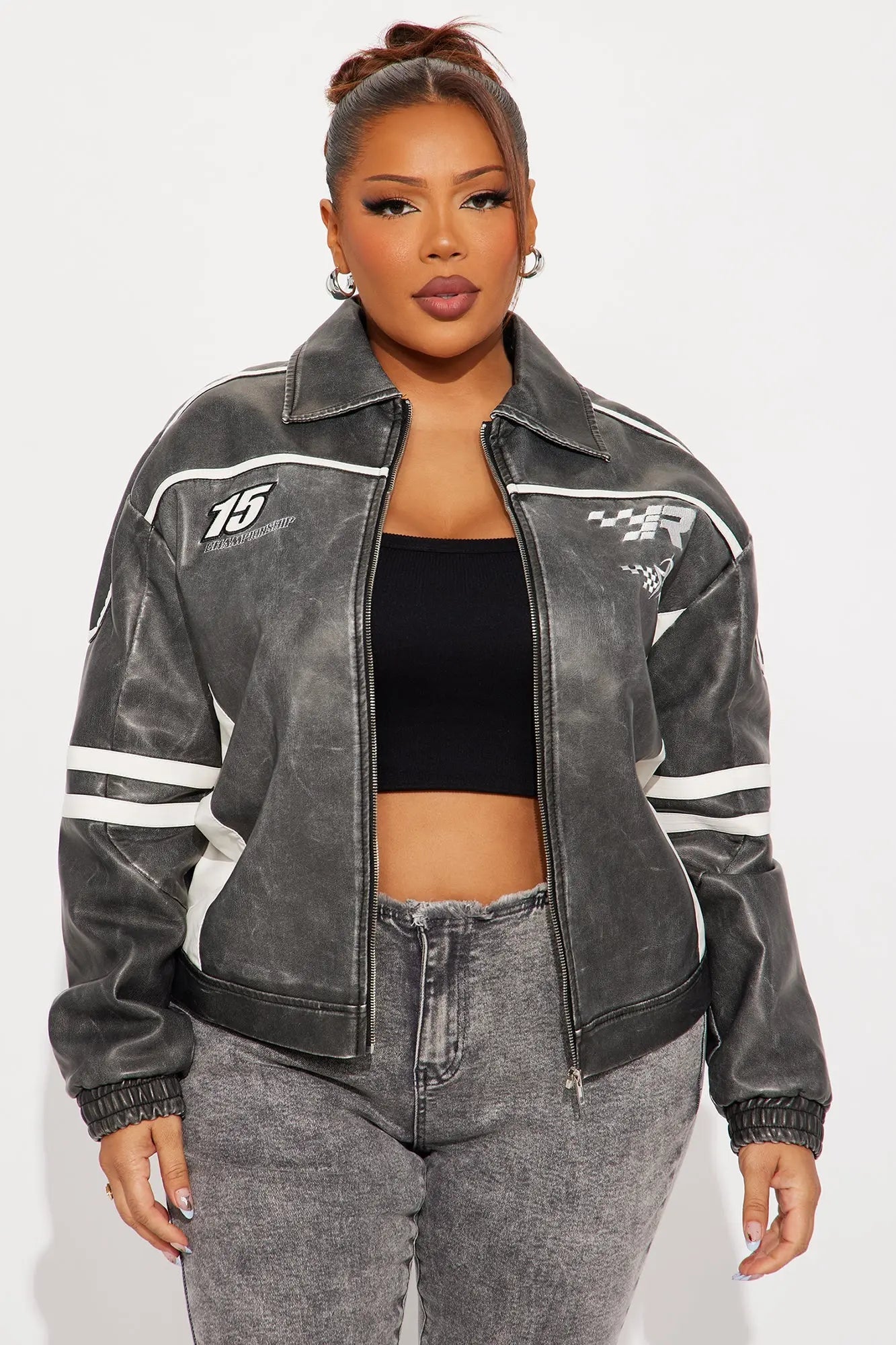 Midnight Drifter Faux Leather Jacket - Charcoal/combo 