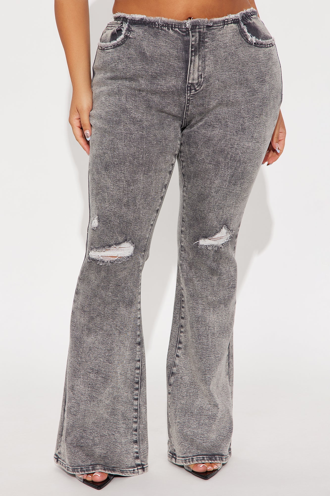 Highly Motivated Low Rise Flare Jeans - Dark Grey