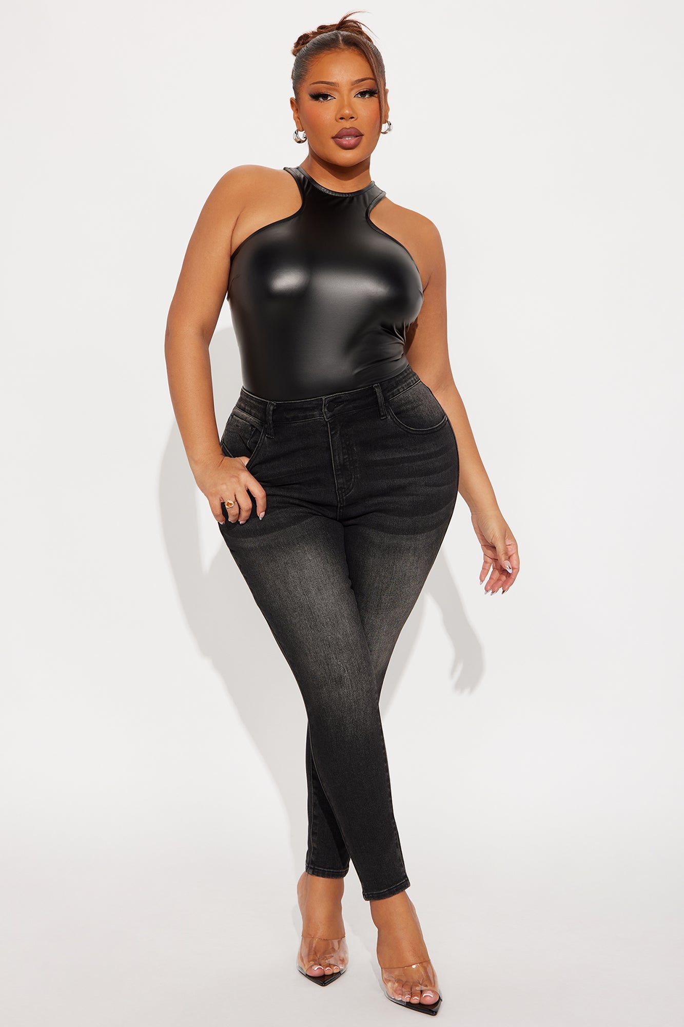 Octavia Faux Leather Top - Black