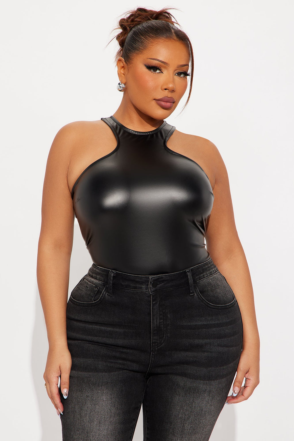 Octavia Faux Leather Top - Black