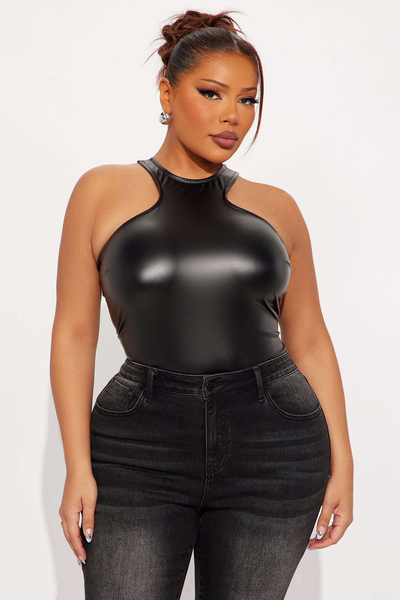 Octavia Faux Leather Top - Black