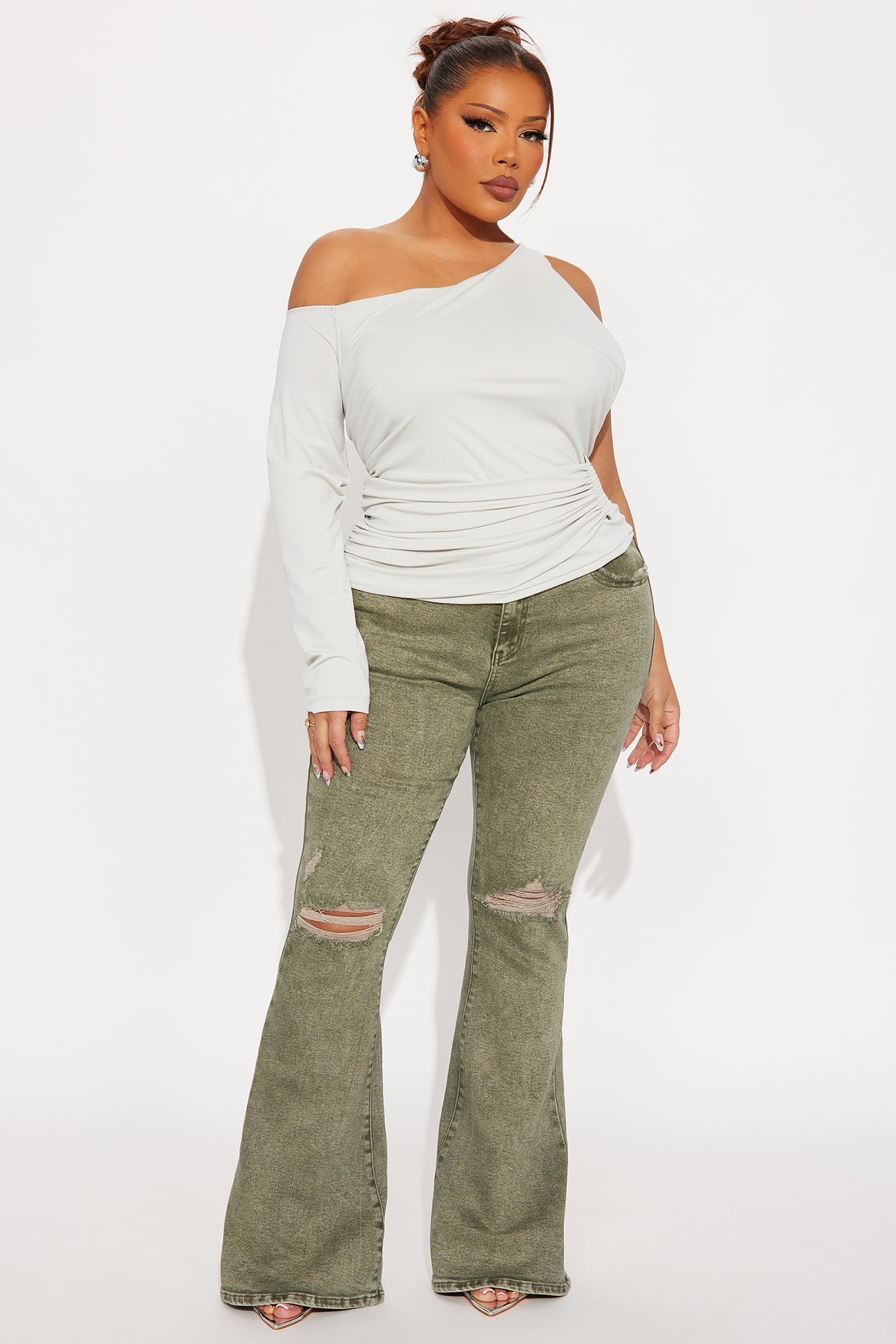 Valory Cut Out Off Shoulder Top - Grey