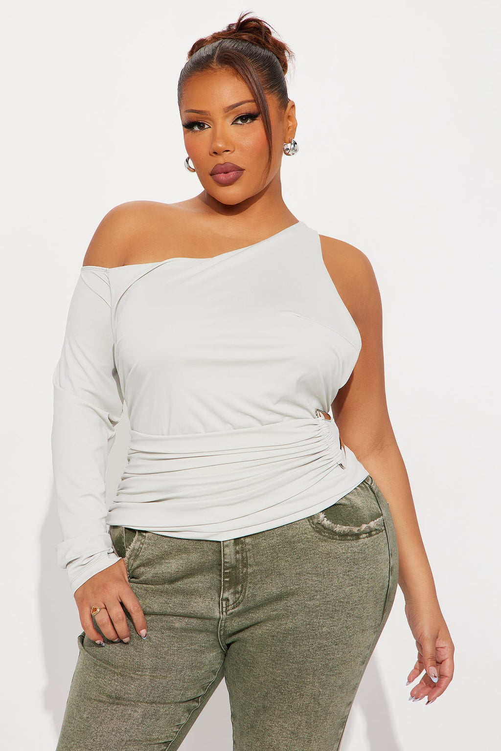 Valory Cut Out Off Shoulder Top - Grey