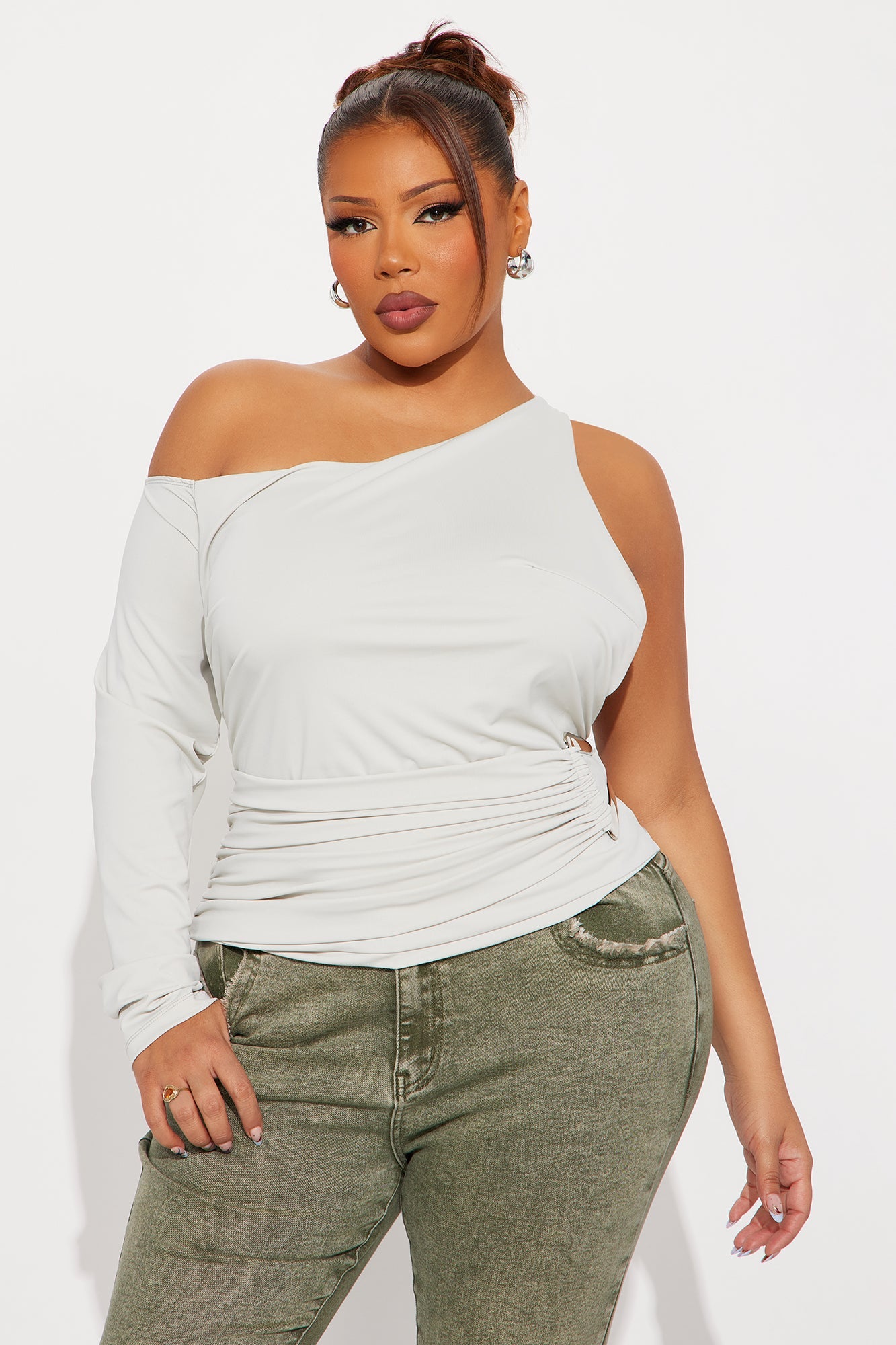 Valory Cut Out Off Shoulder Top - Grey