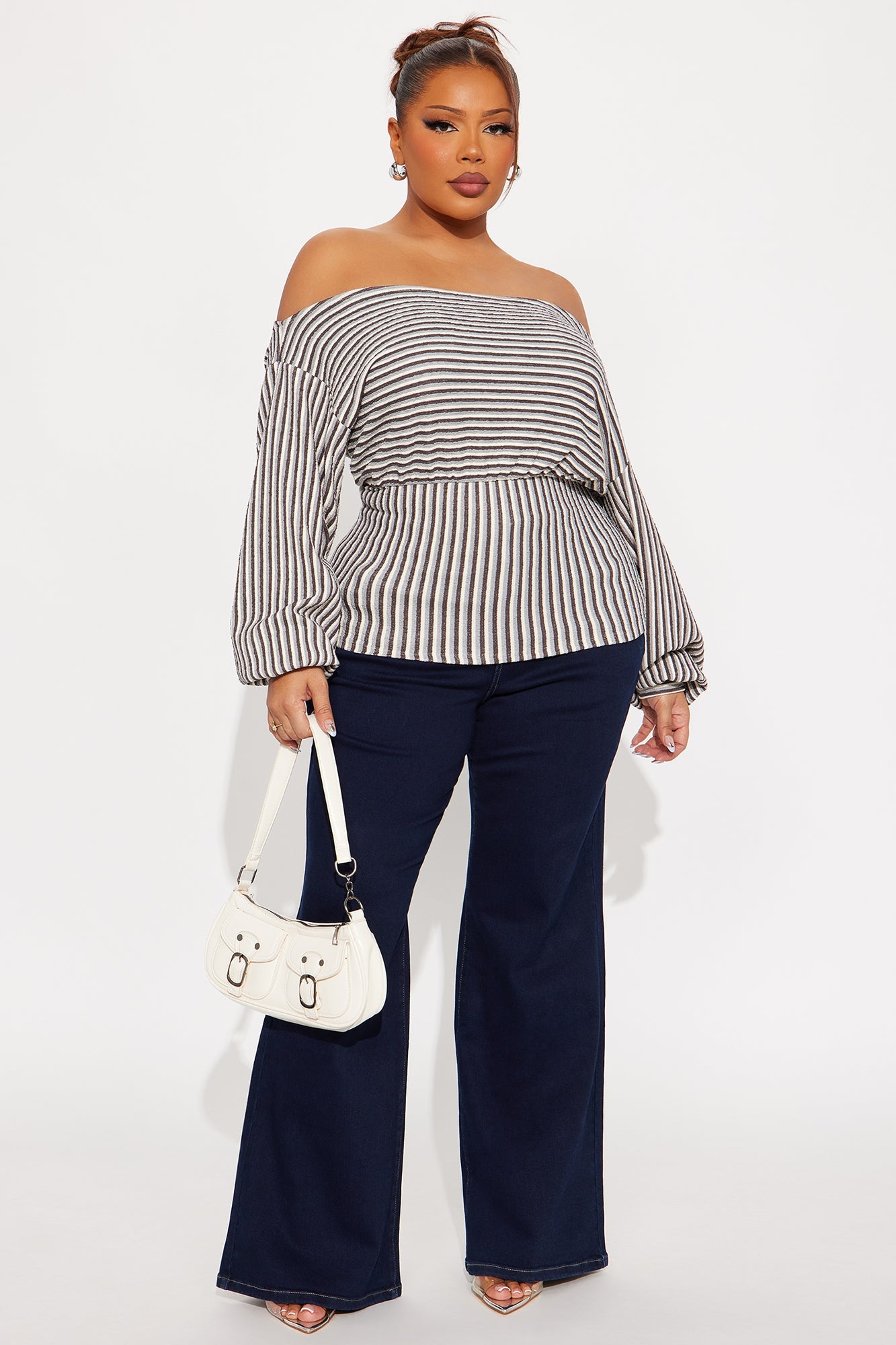 Locked In Striped Off Shoulder Top - Brown/combo