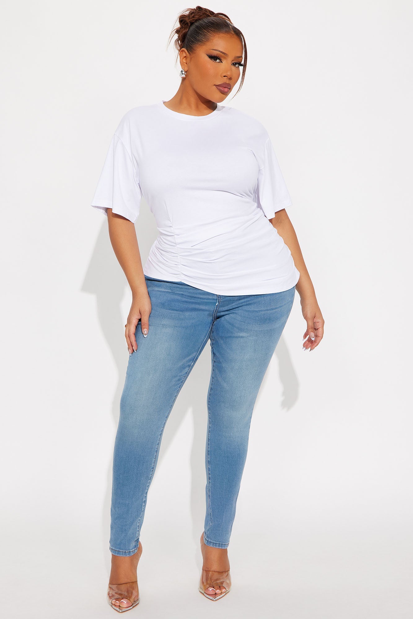 Lucina Short Sleeve Ruched Tshirt - White