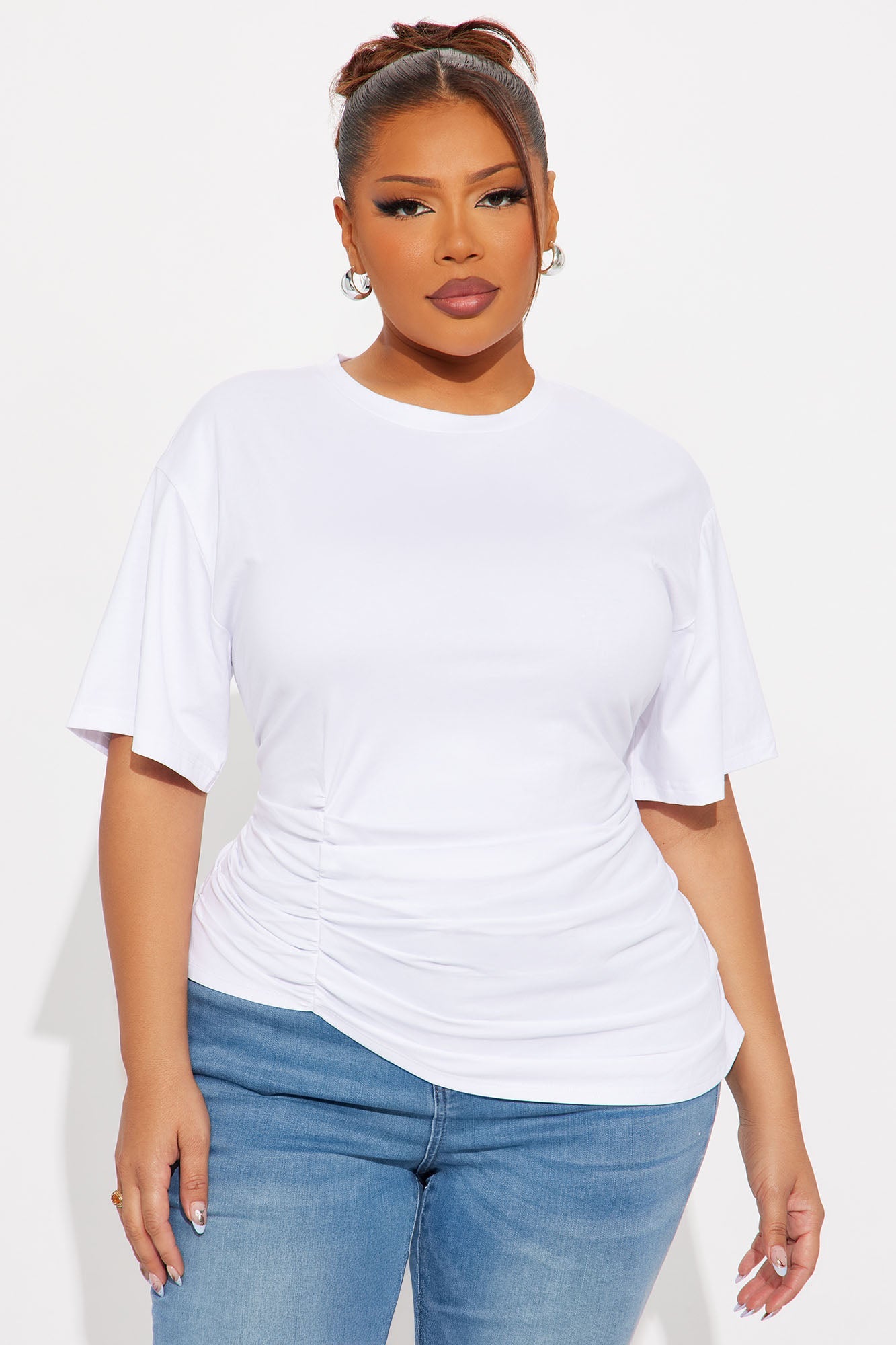 Lucina Short Sleeve Ruched Tshirt - White