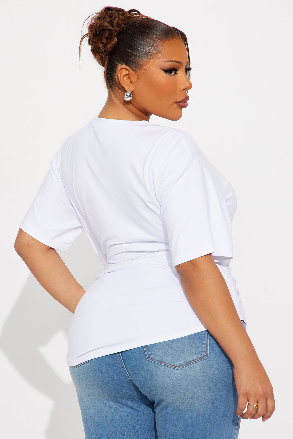 Lucina Short Sleeve Ruched Tshirt - White