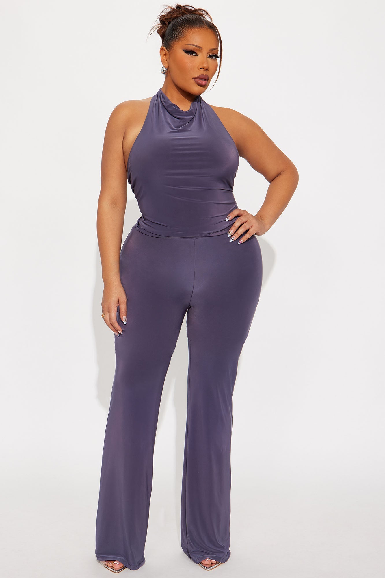 Shaya High Neck Cowl Pant Set - Charcoal