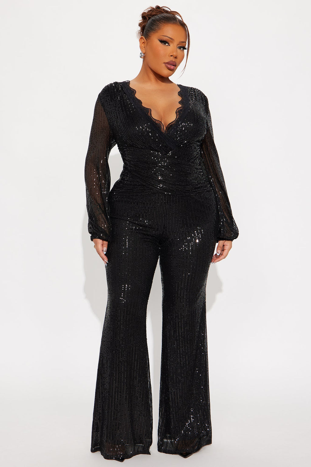 Layla Long Sleeve Sequin Jumpsuit - Black
