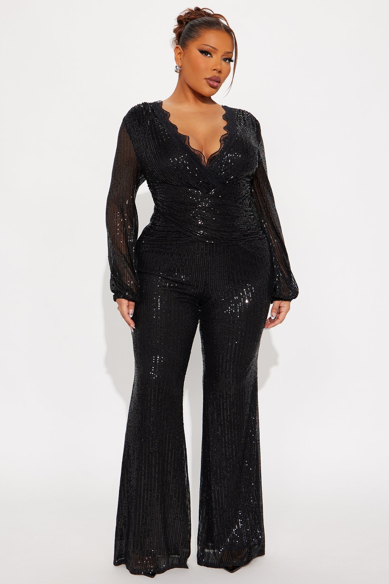Layla Long Sleeve Sequin Jumpsuit - Black