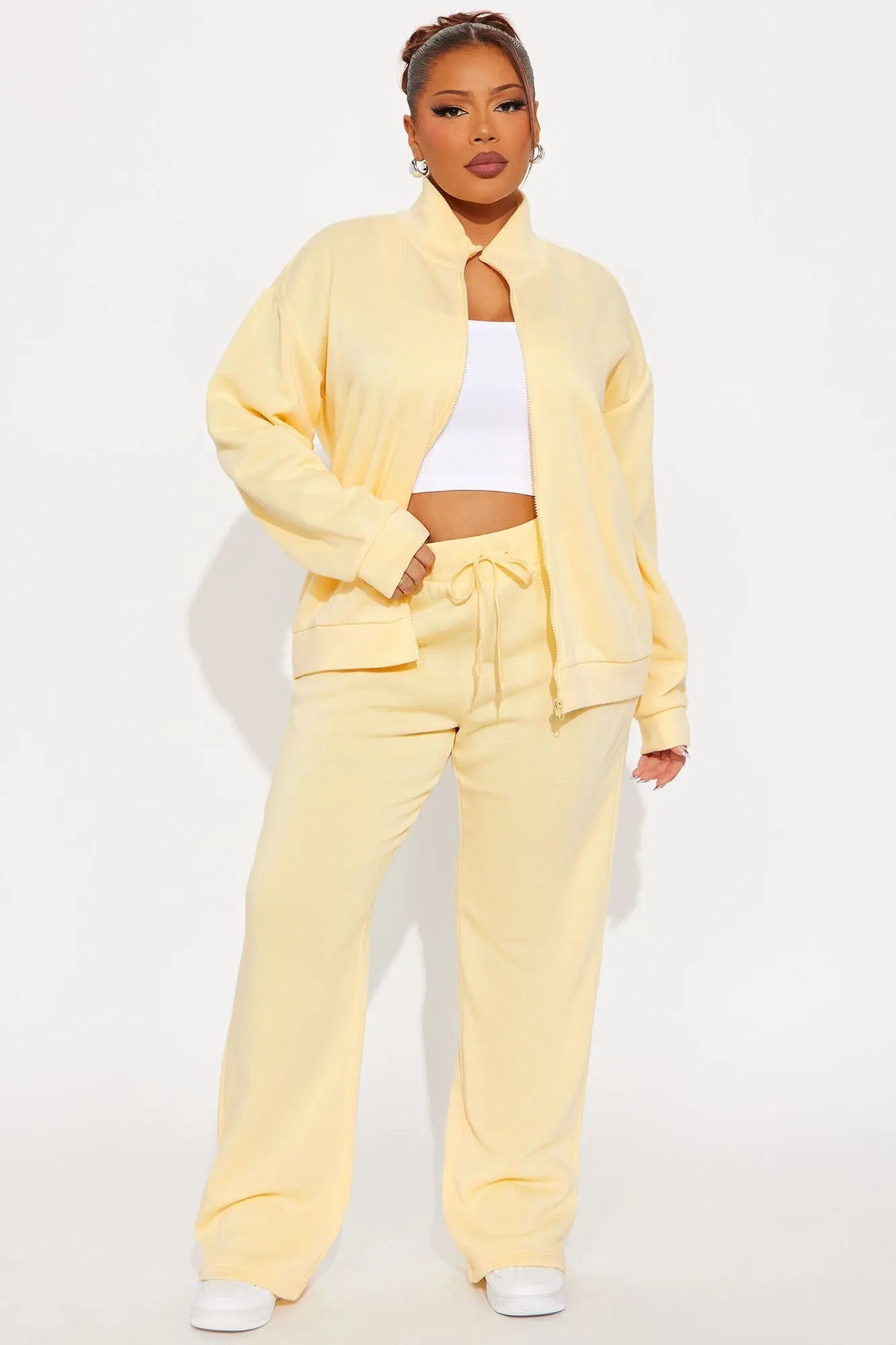 Demi Zip Up Fleece Pant Set - Butter Yellow 