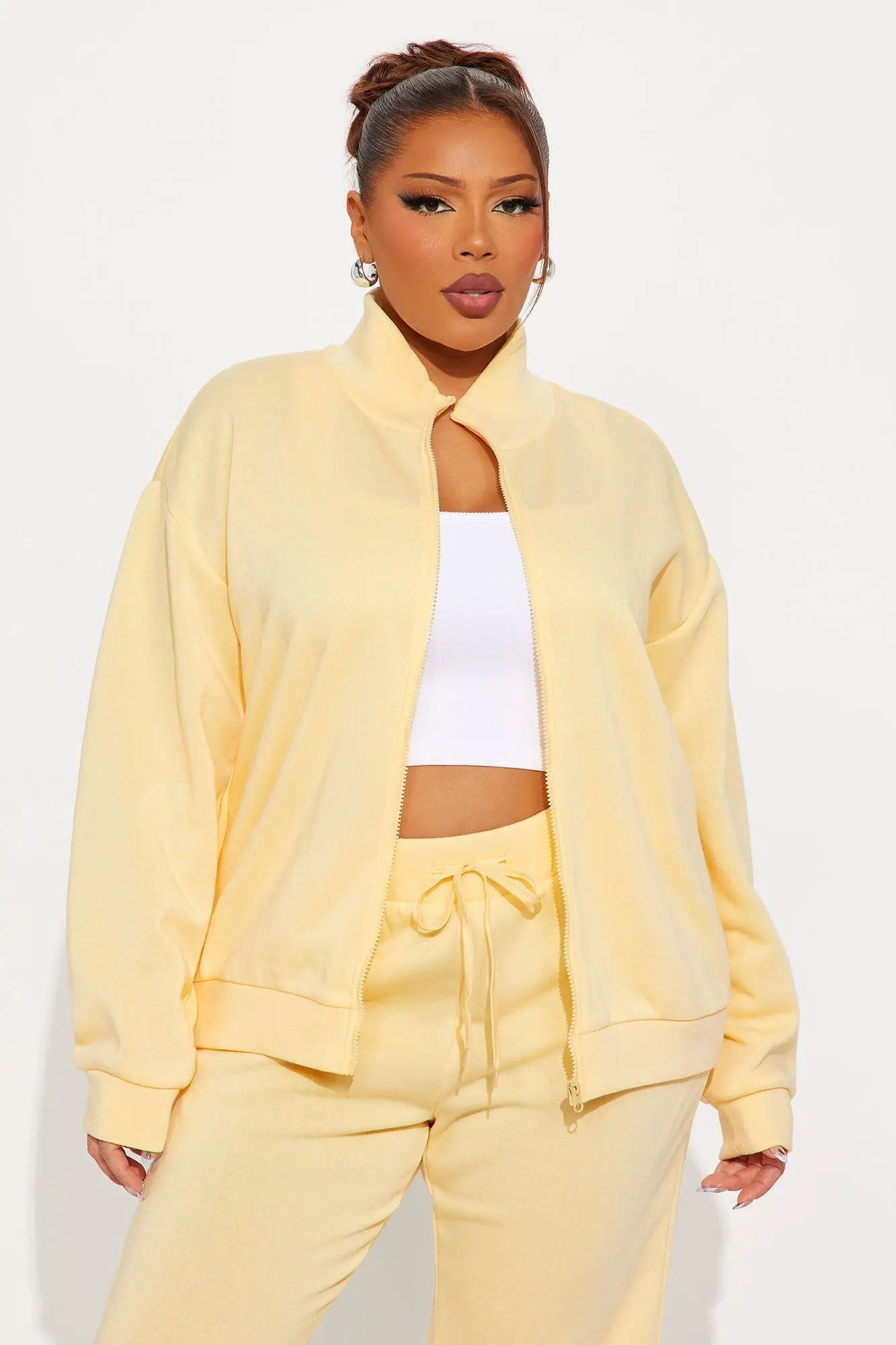 Demi Zip Up Fleece Pant Set - Butter Yellow 