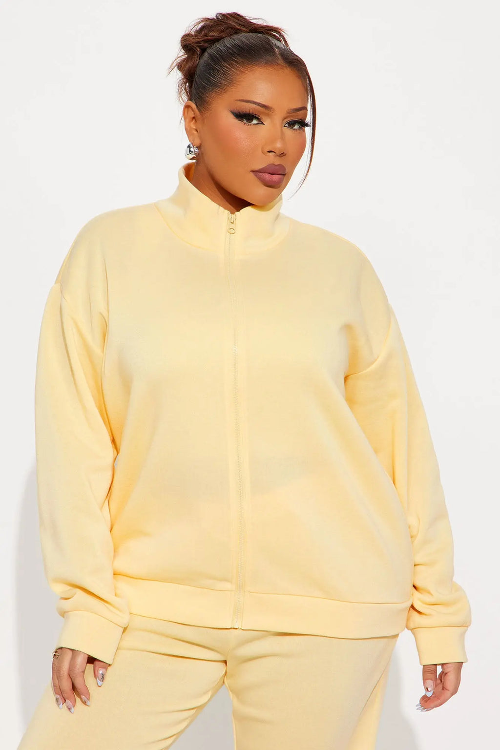 Demi Zip Up Fleece Pant Set - Butter Yellow 