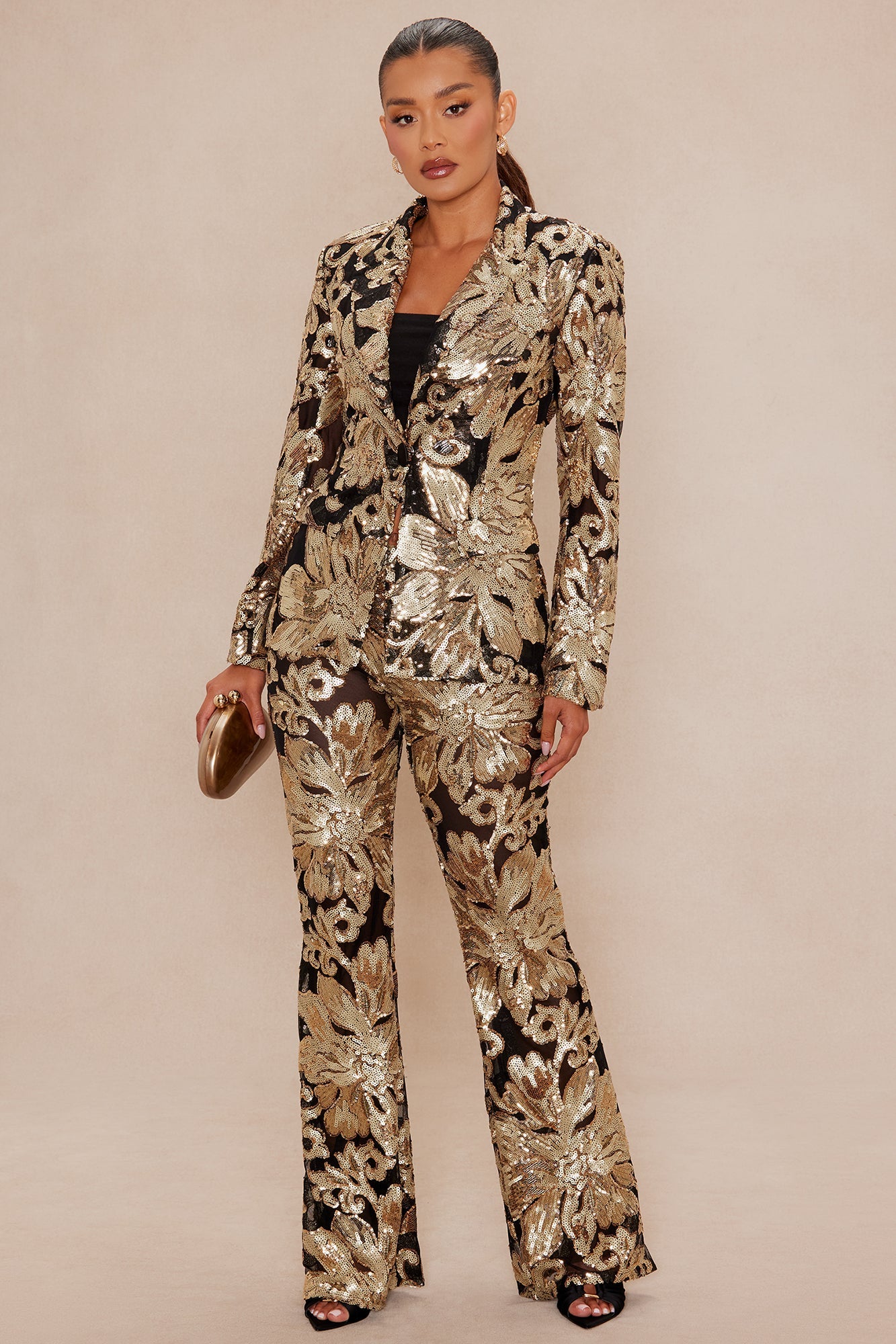 Miranda Sequin Blazer - Black/Gold 