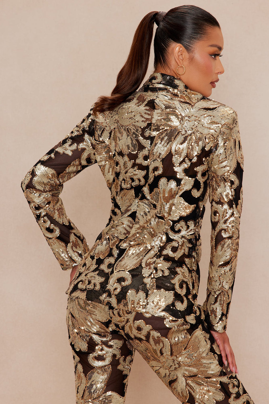 Miranda Sequin Blazer - Black/Gold 