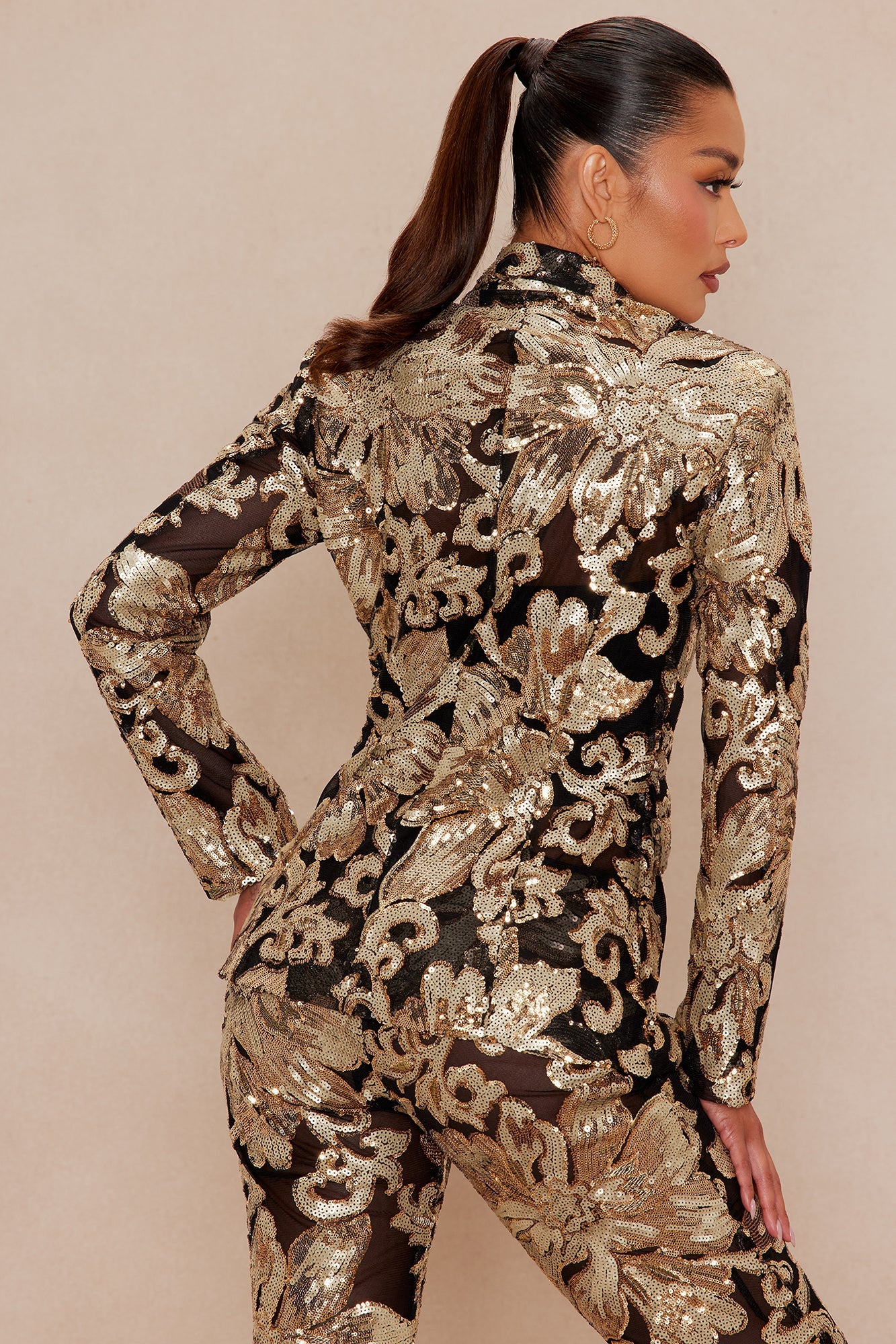 Miranda Sequin Blazer - Black/Gold 