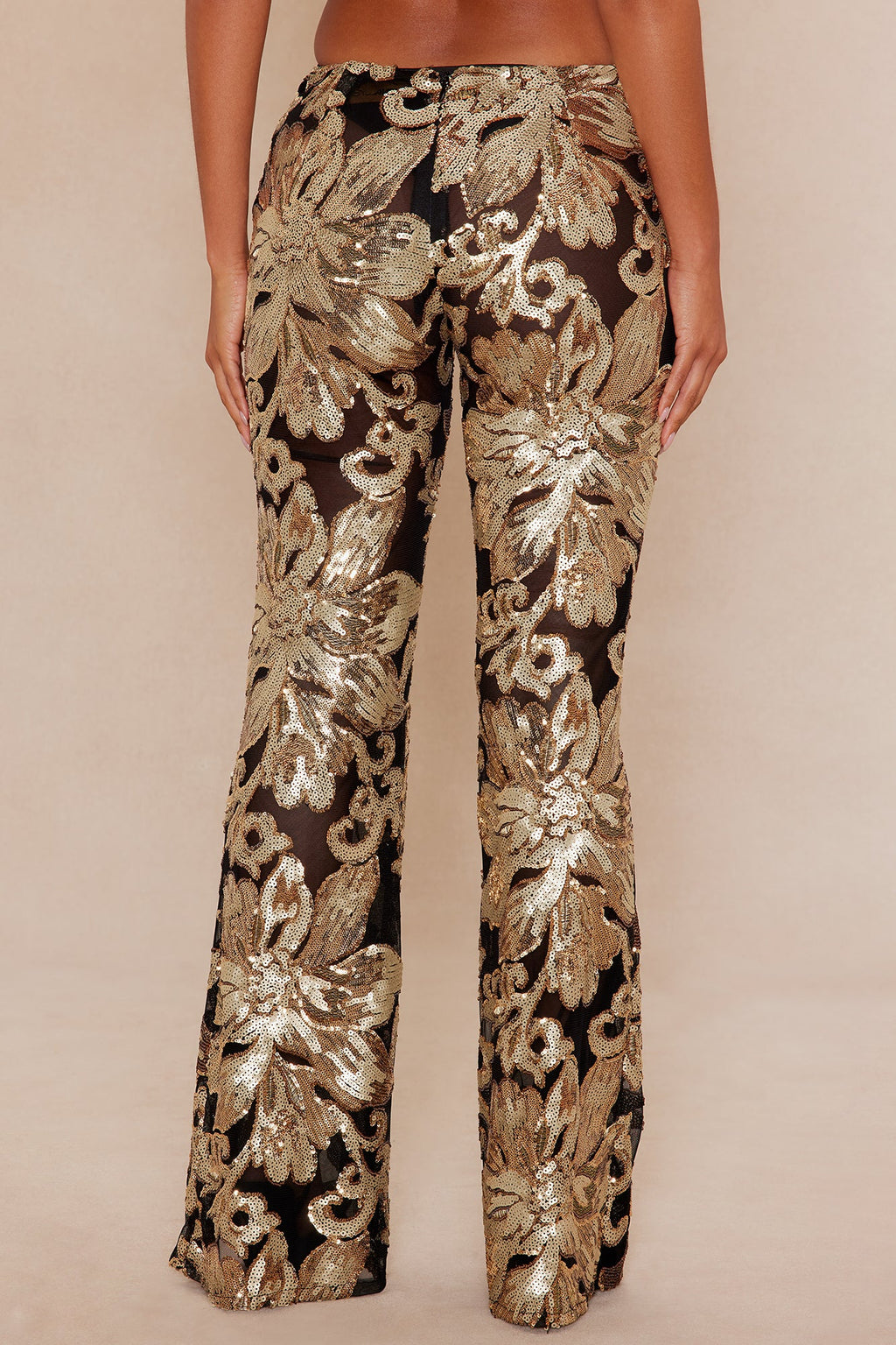Miranda Sequin Flare Pant - Black/Gold 