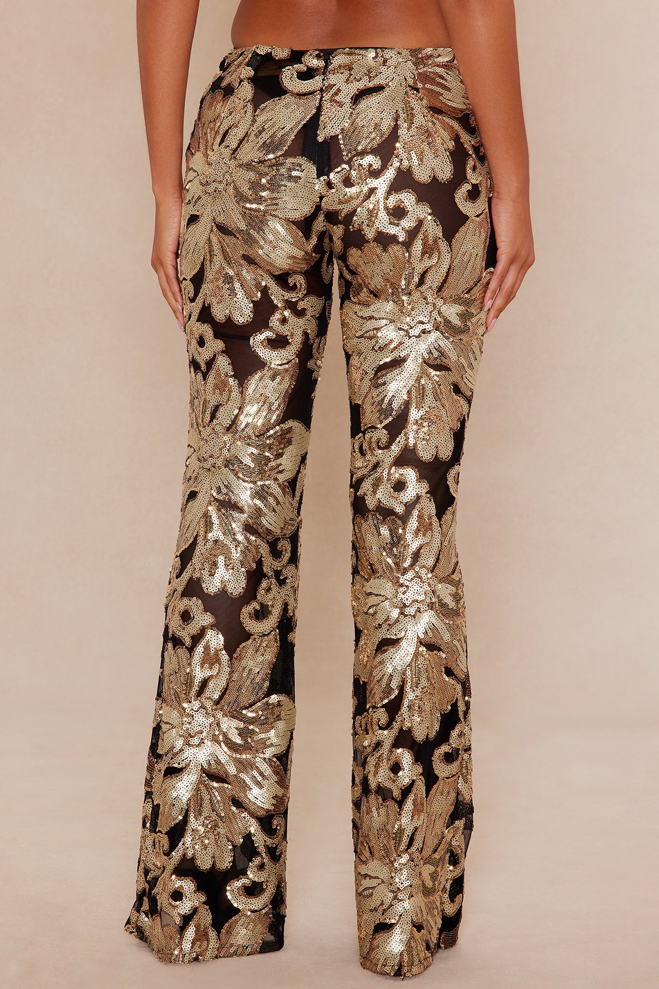 Miranda Sequin Flare Pant - Black/Gold 