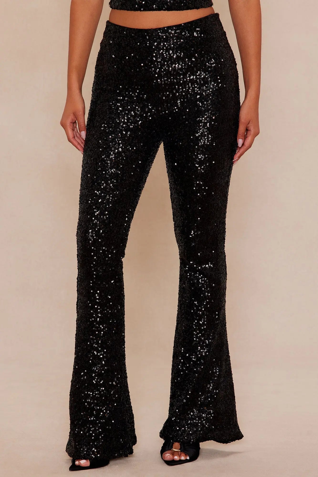 Azalea Sequin Flare Pant - Black 