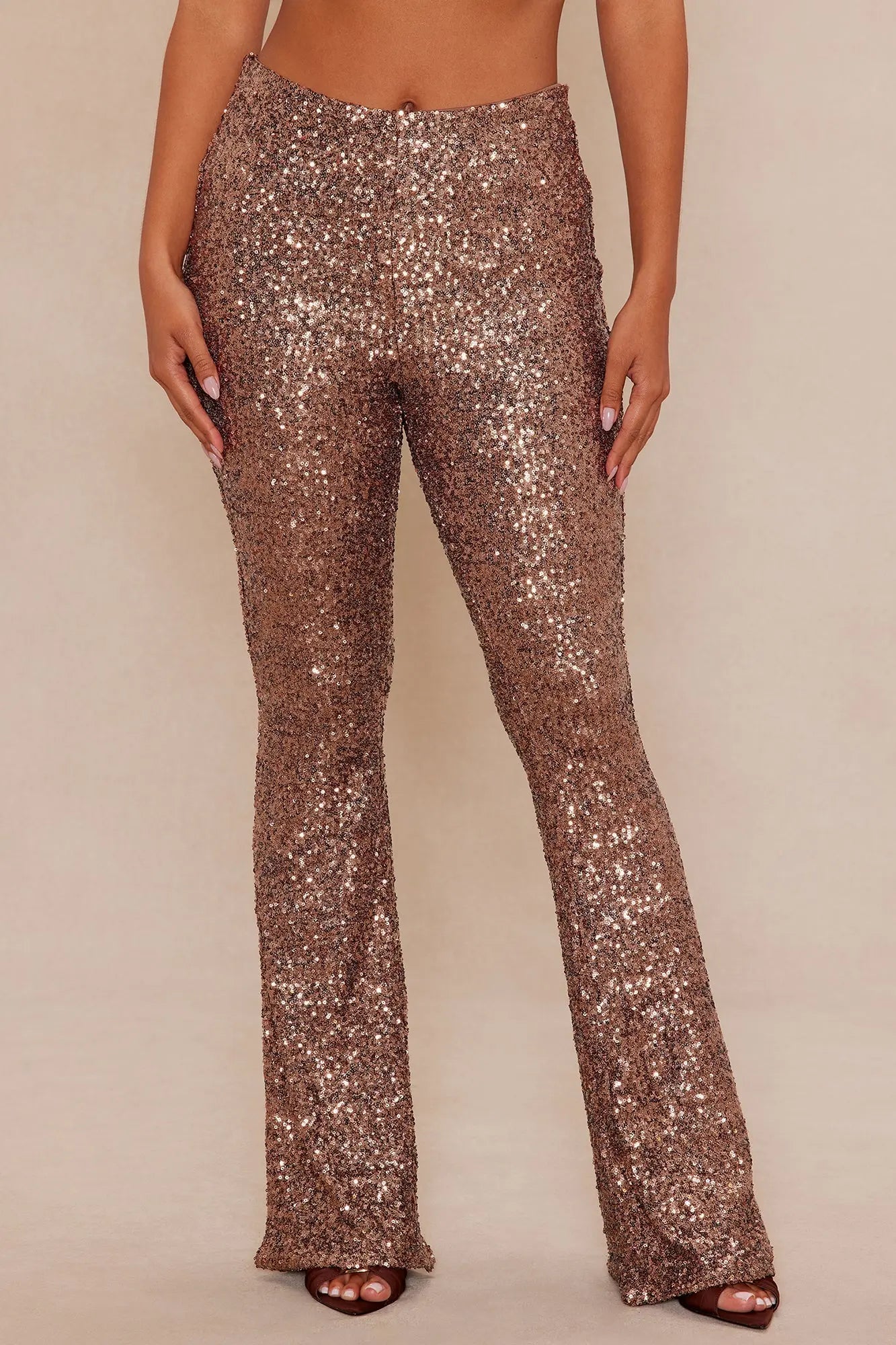 Azalea Sequin Flare Pant - Bronze 
