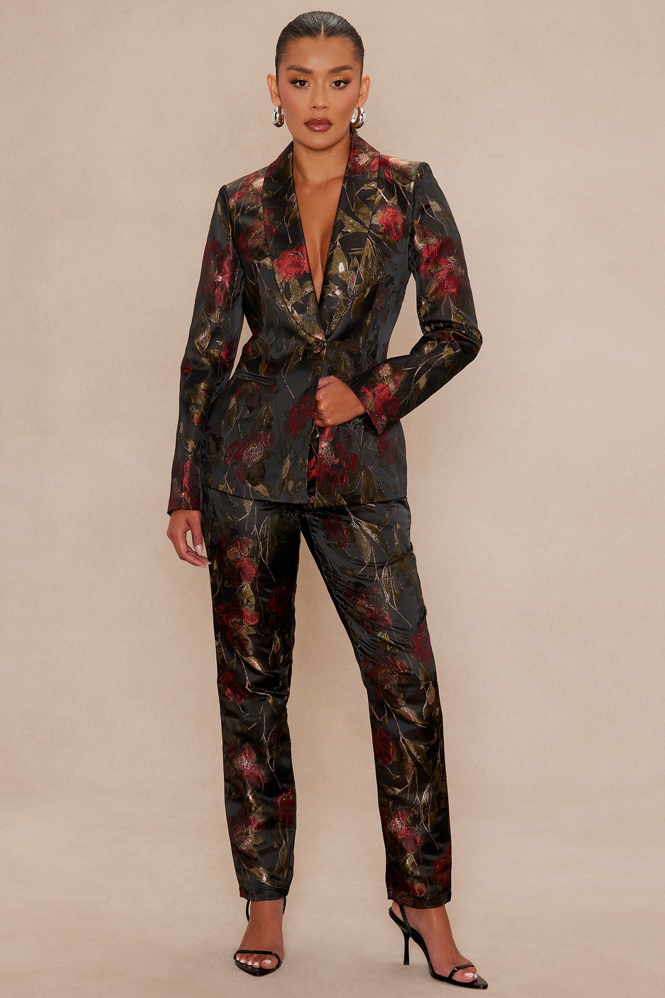 Charlotte Jacquard Blazer Pant Set - Black/combo