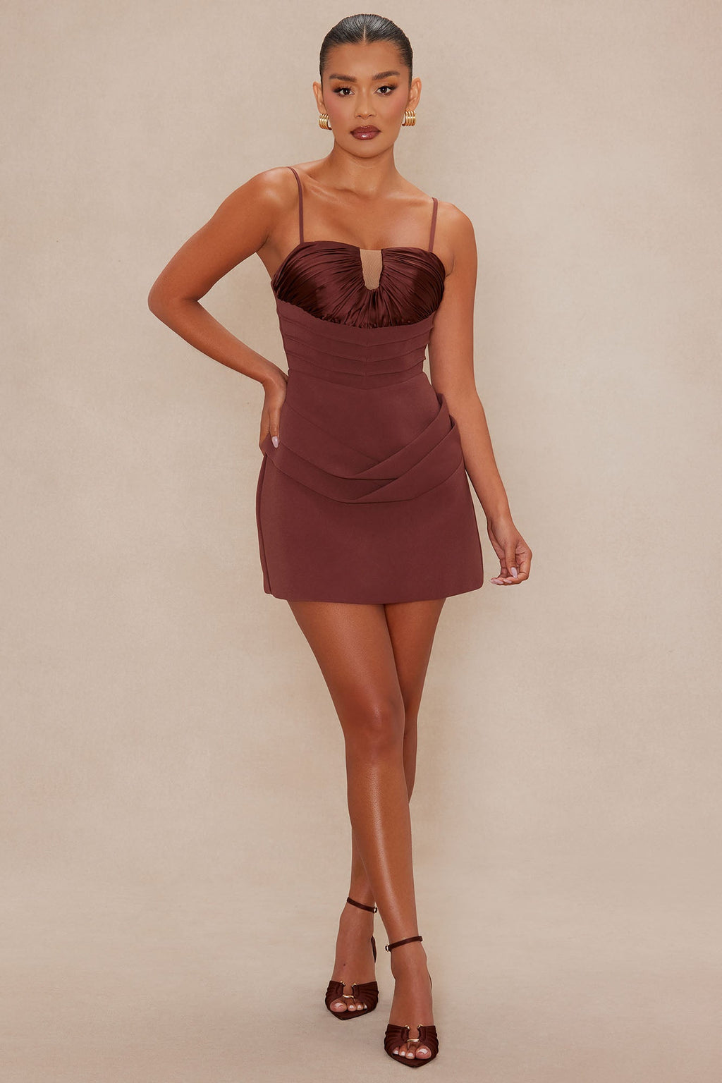 Marnie Pleated Mini Dress - Chocolate