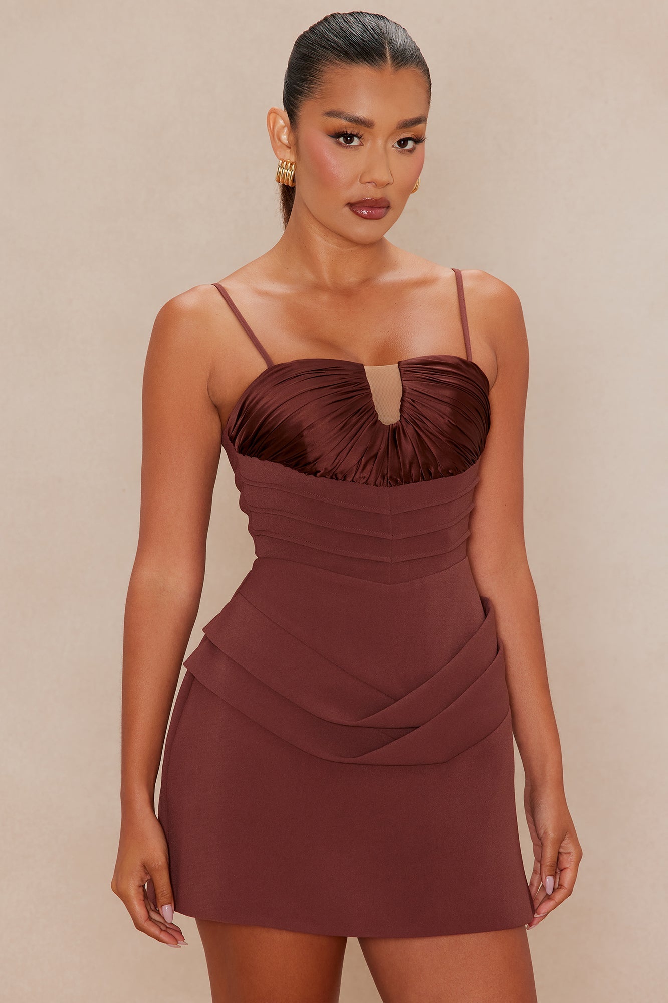 Marnie Pleated Mini Dress - Chocolate