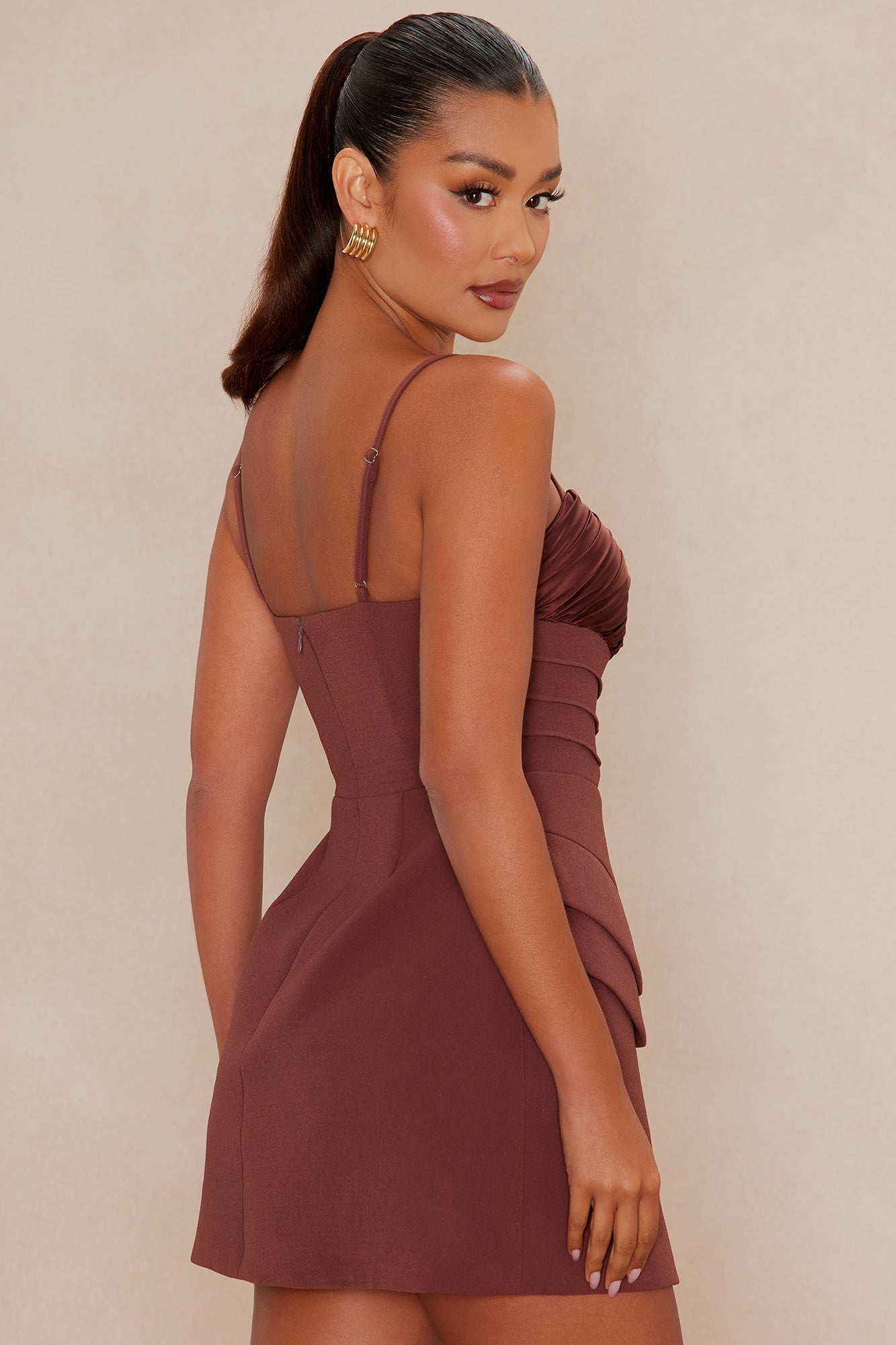 Marnie Pleated Mini Dress - Chocolate