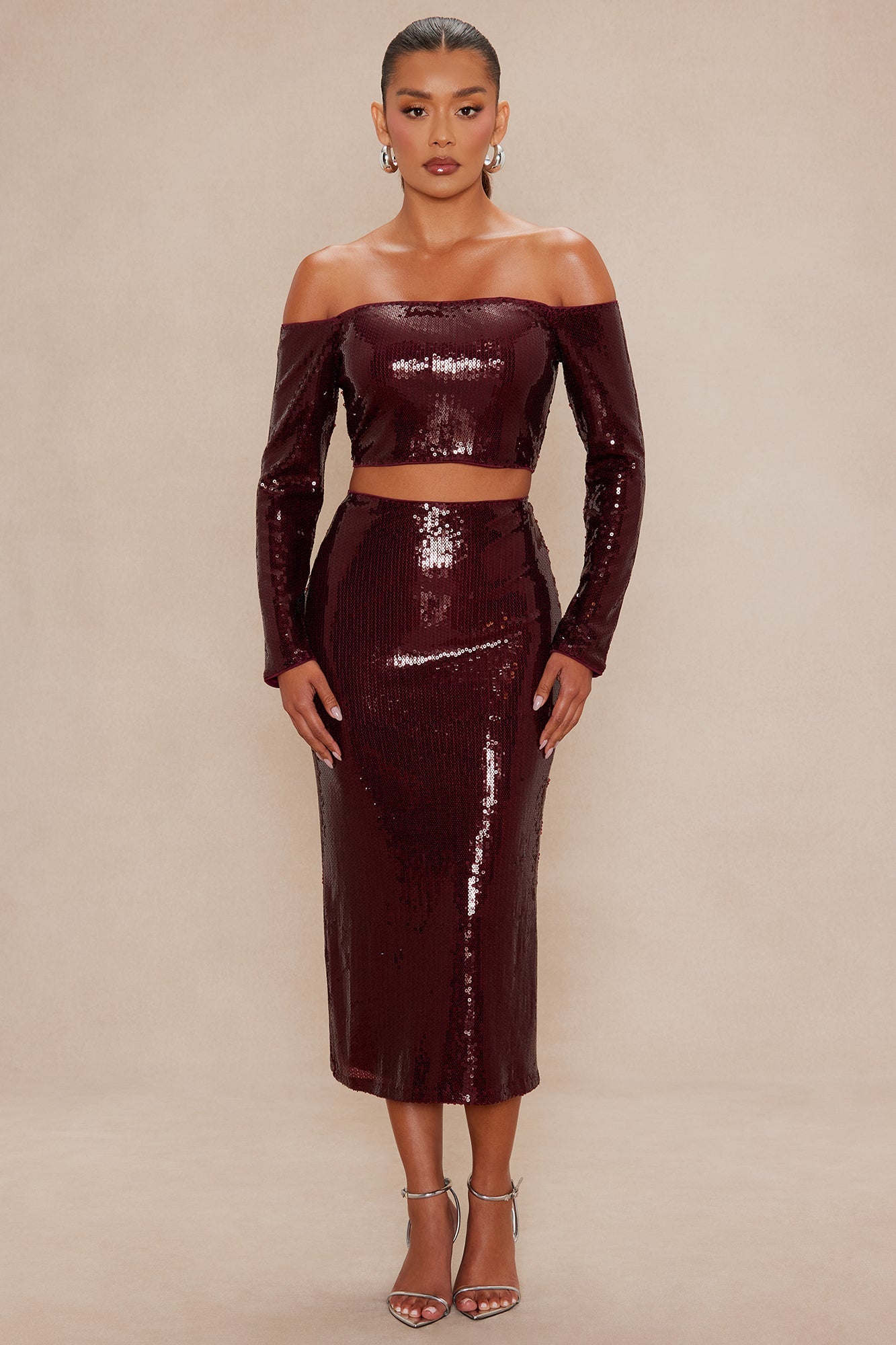 Alondra Sequin Skirt Set - Burgundy