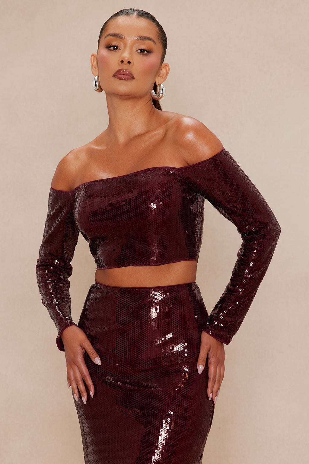 Alondra Sequin Skirt Set - Burgundy