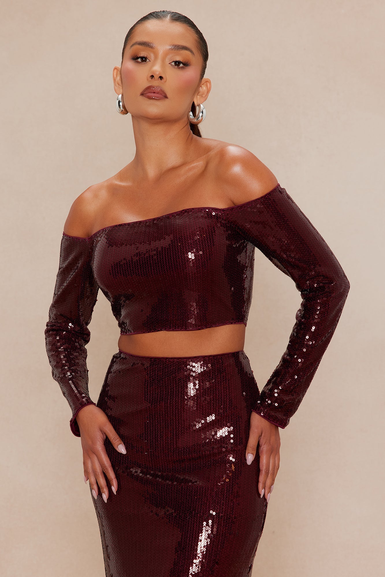 Alondra Sequin Skirt Set - Burgundy