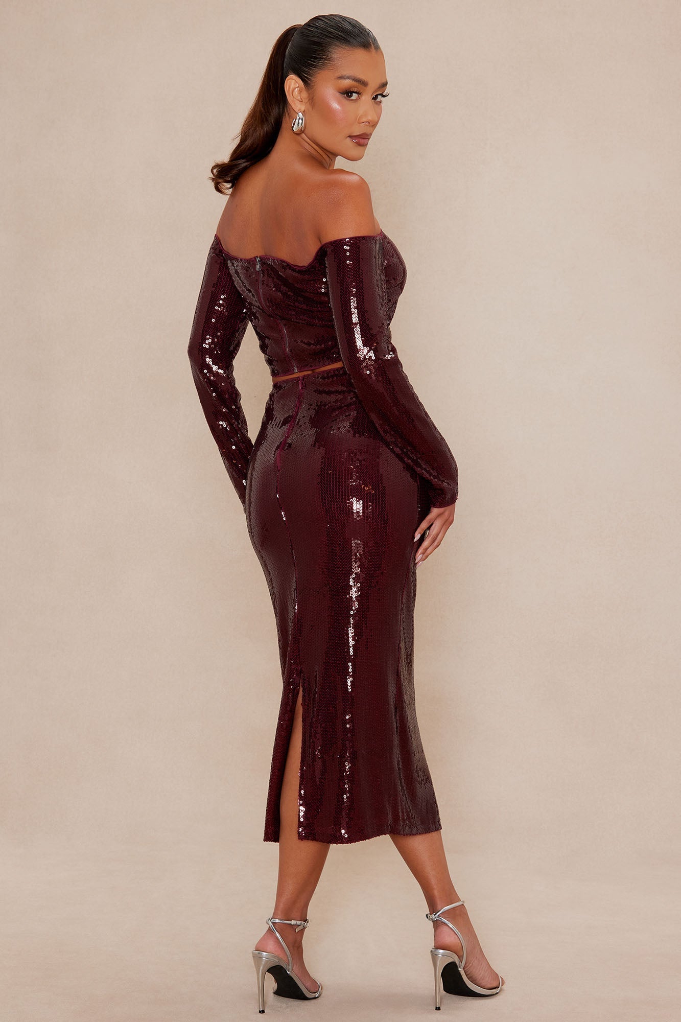 Alondra Sequin Skirt Set - Burgundy