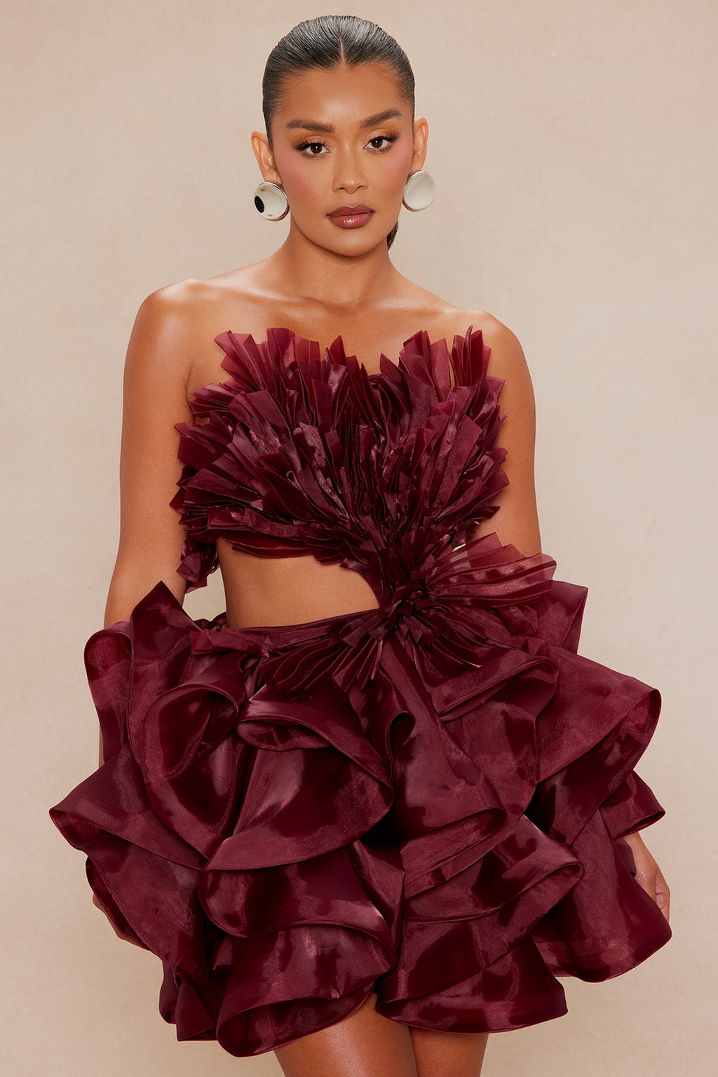 Tila Organza Mini Dress - Burgundy