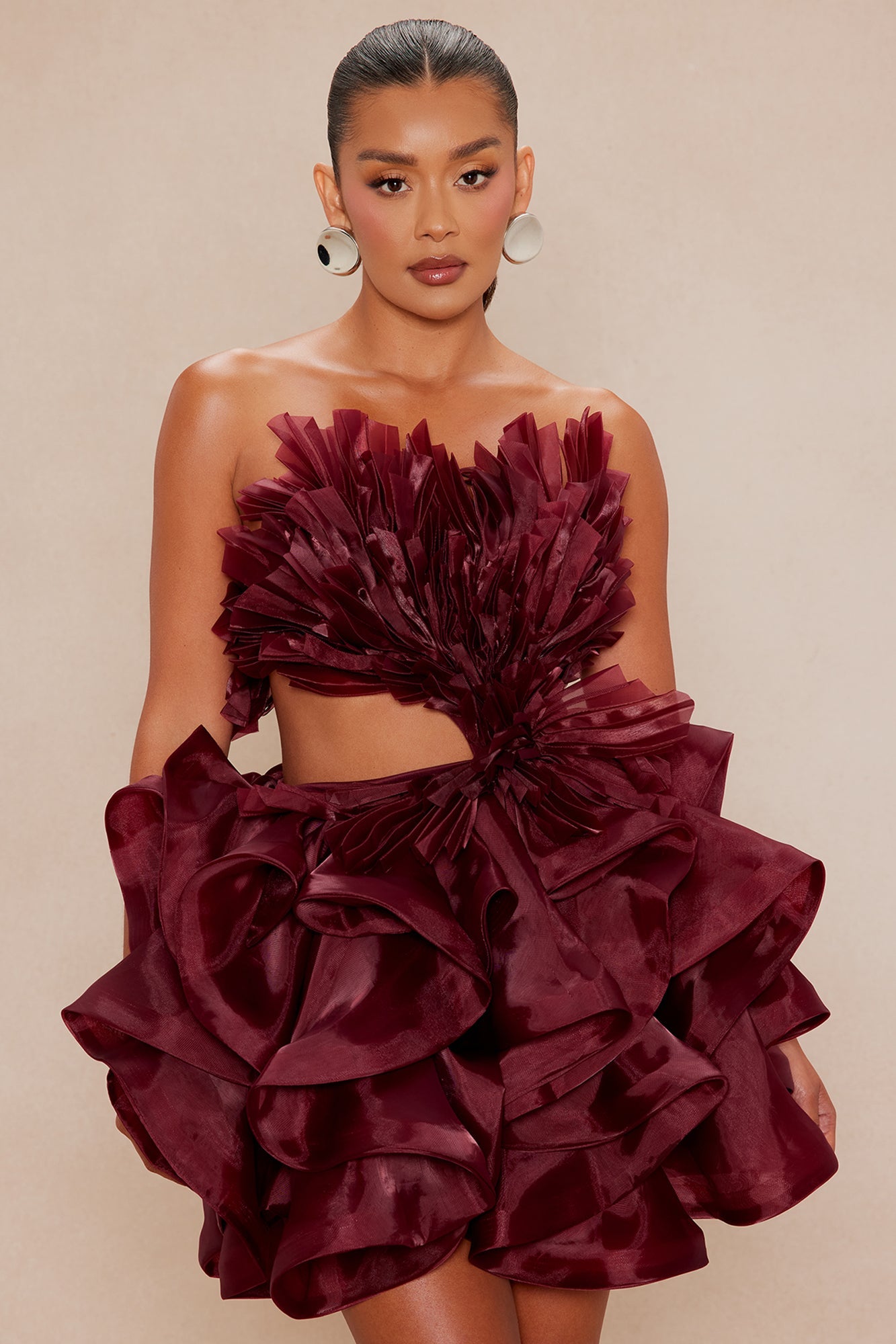 Tila Organza Mini Dress - Burgundy