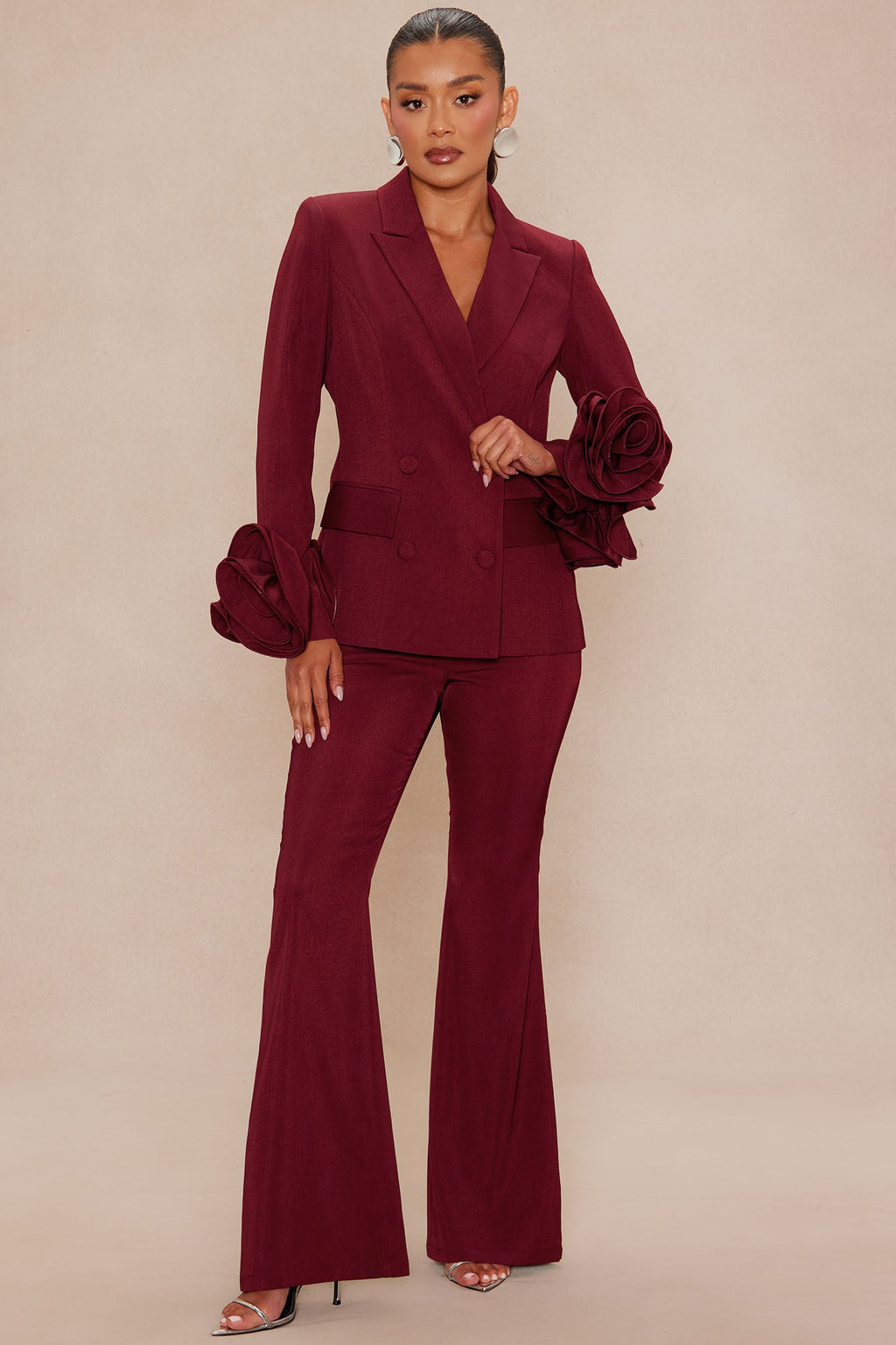 Amora Blazer Suit Set - Burgundy