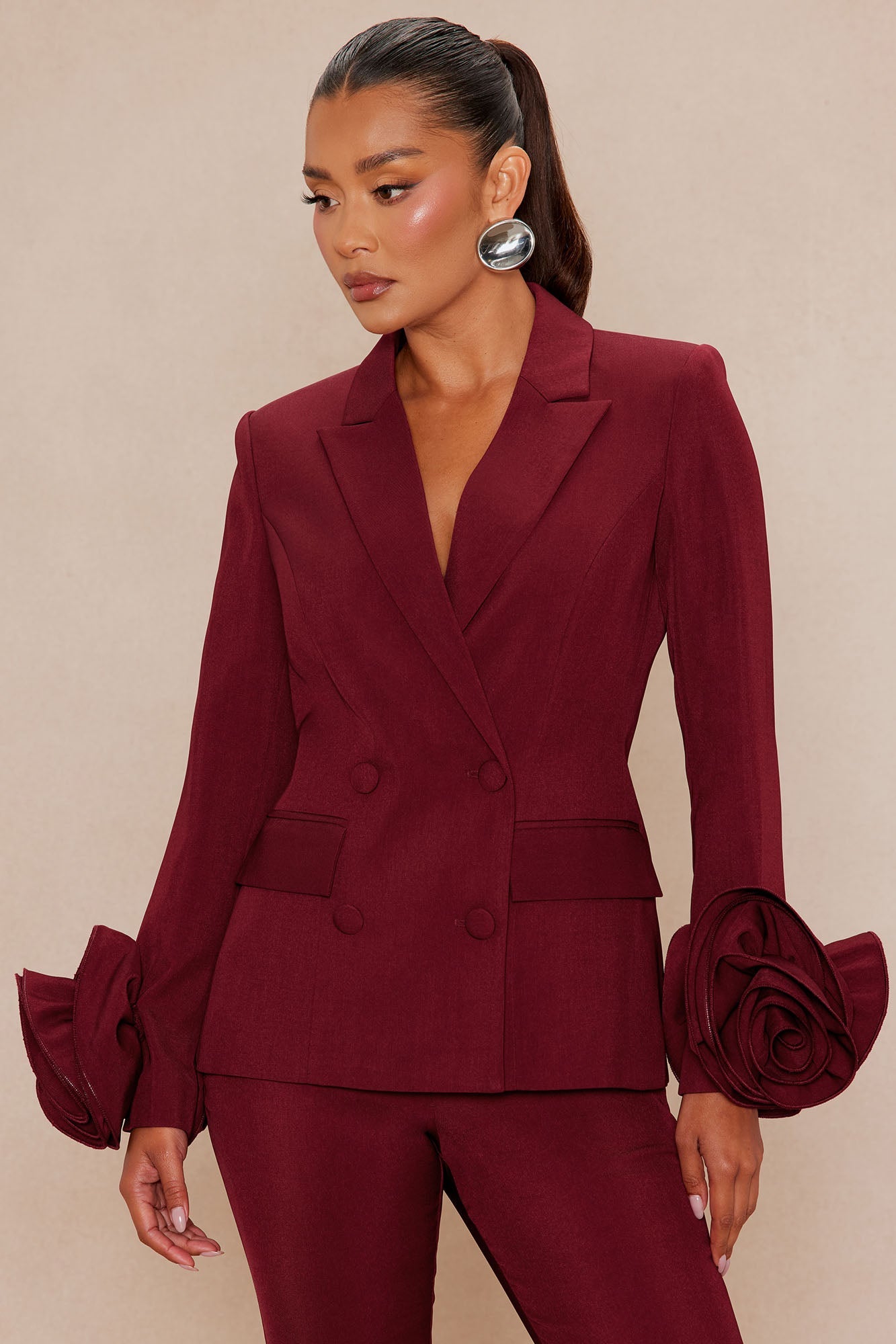 Amora Blazer Suit Set - Burgundy