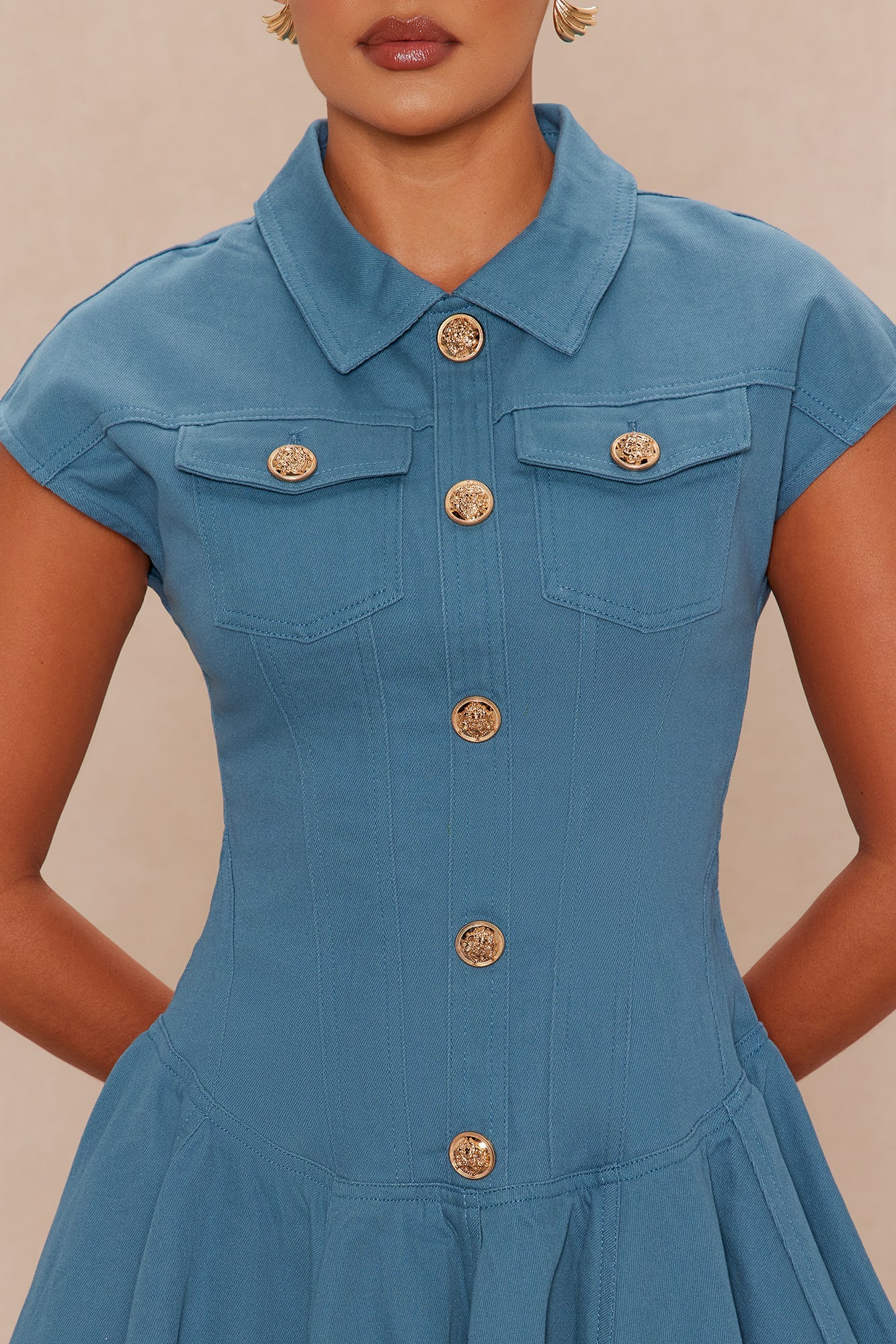 Dakota Pleated Denim Mini Dress - Slate Blue 