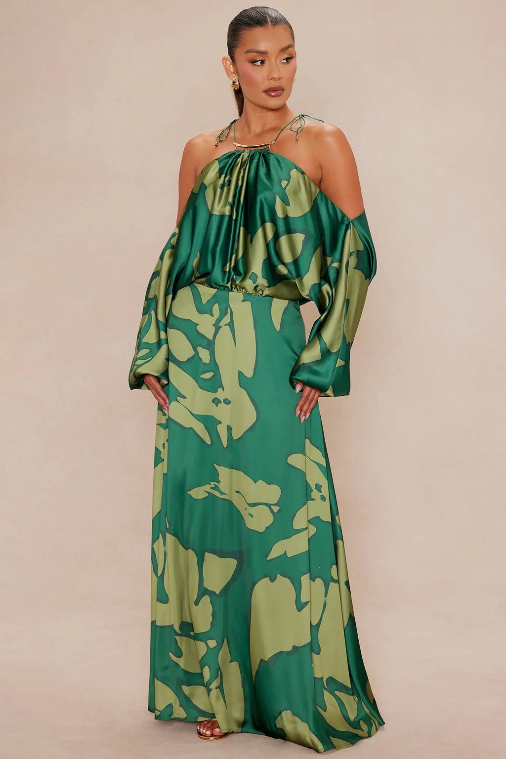 Nikki Satin Maxi Dress - Green/combo 
