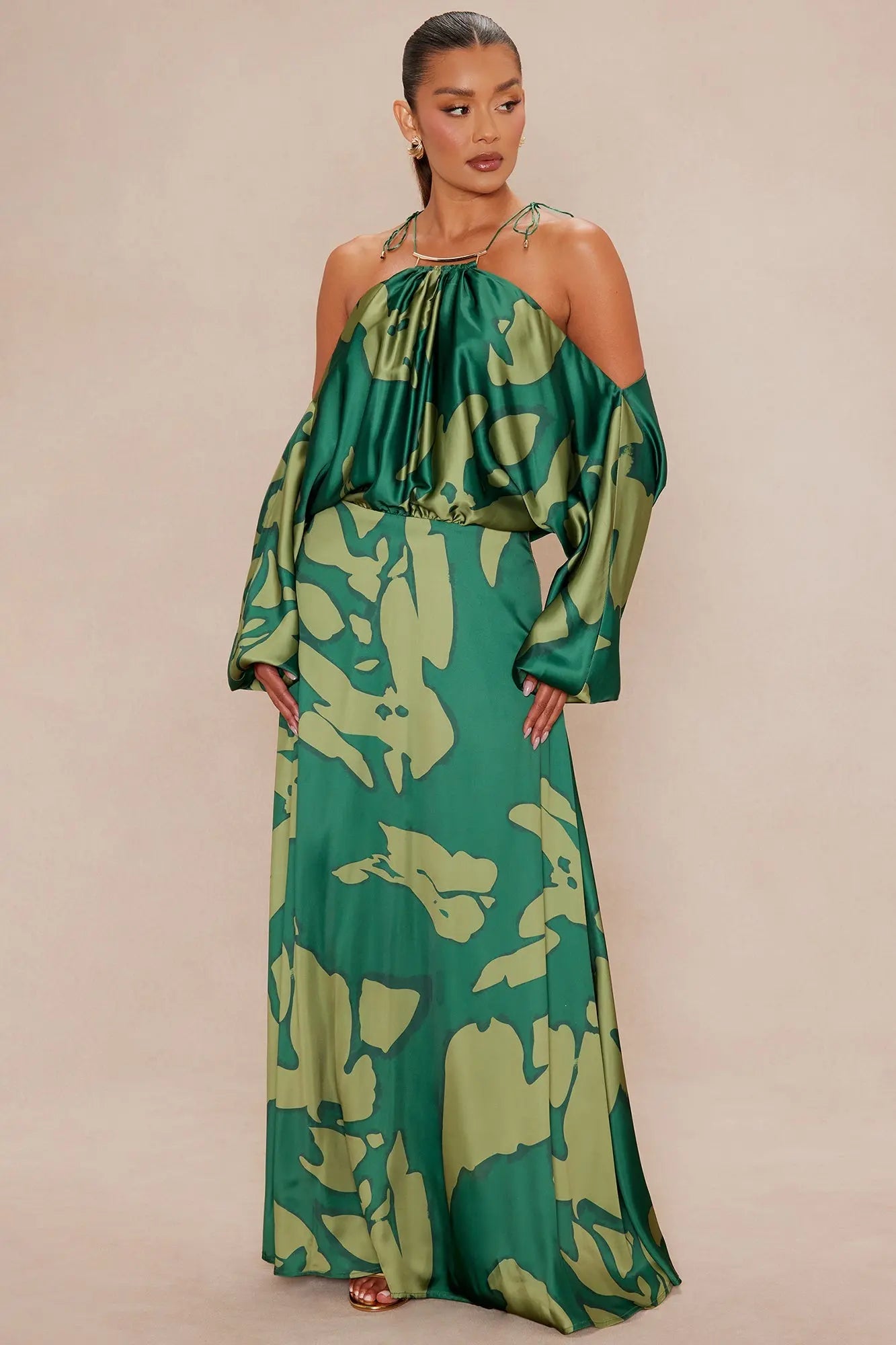 Nikki Satin Maxi Dress - Green/combo 