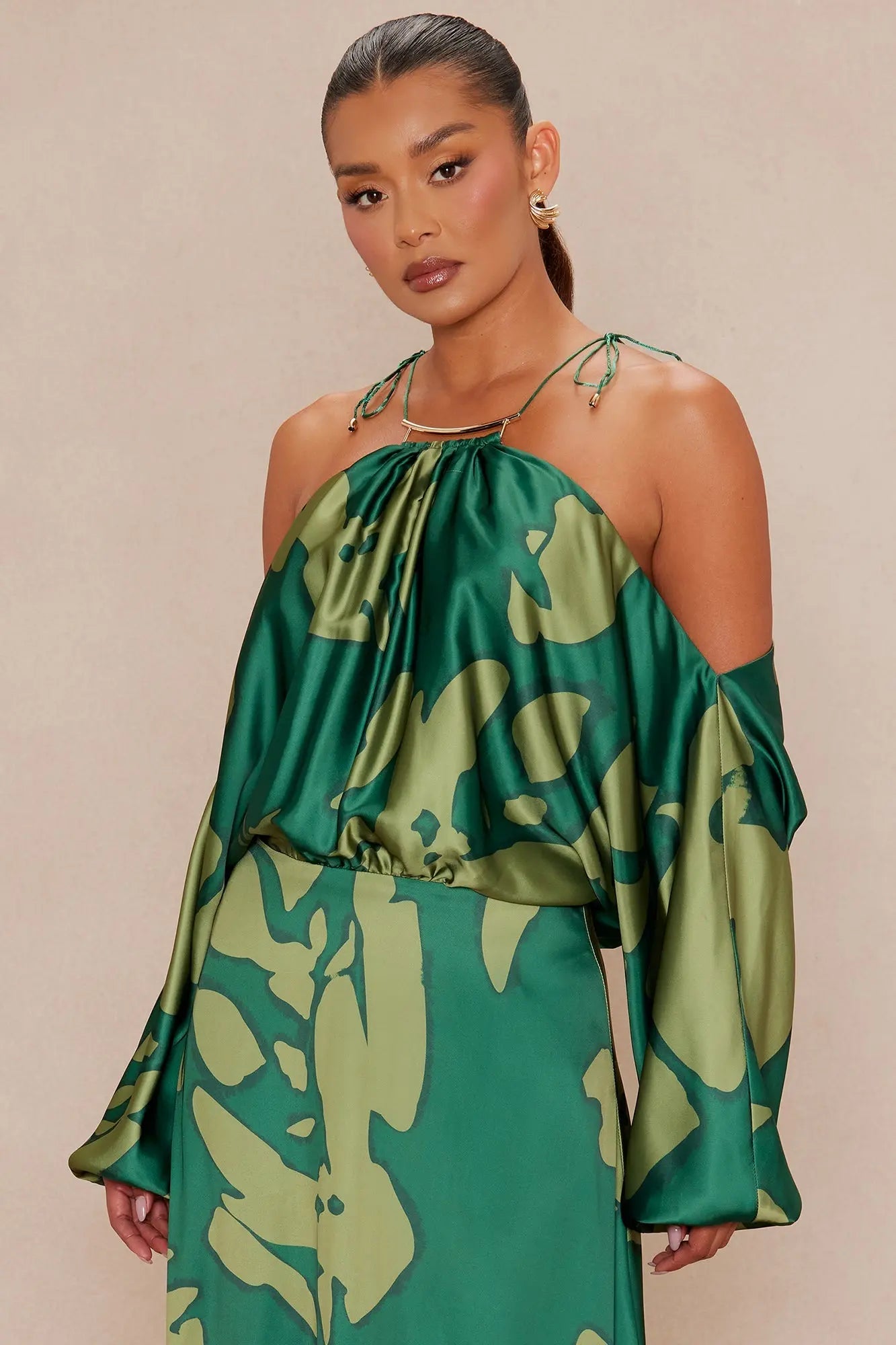 Nikki Satin Maxi Dress - Green/combo 