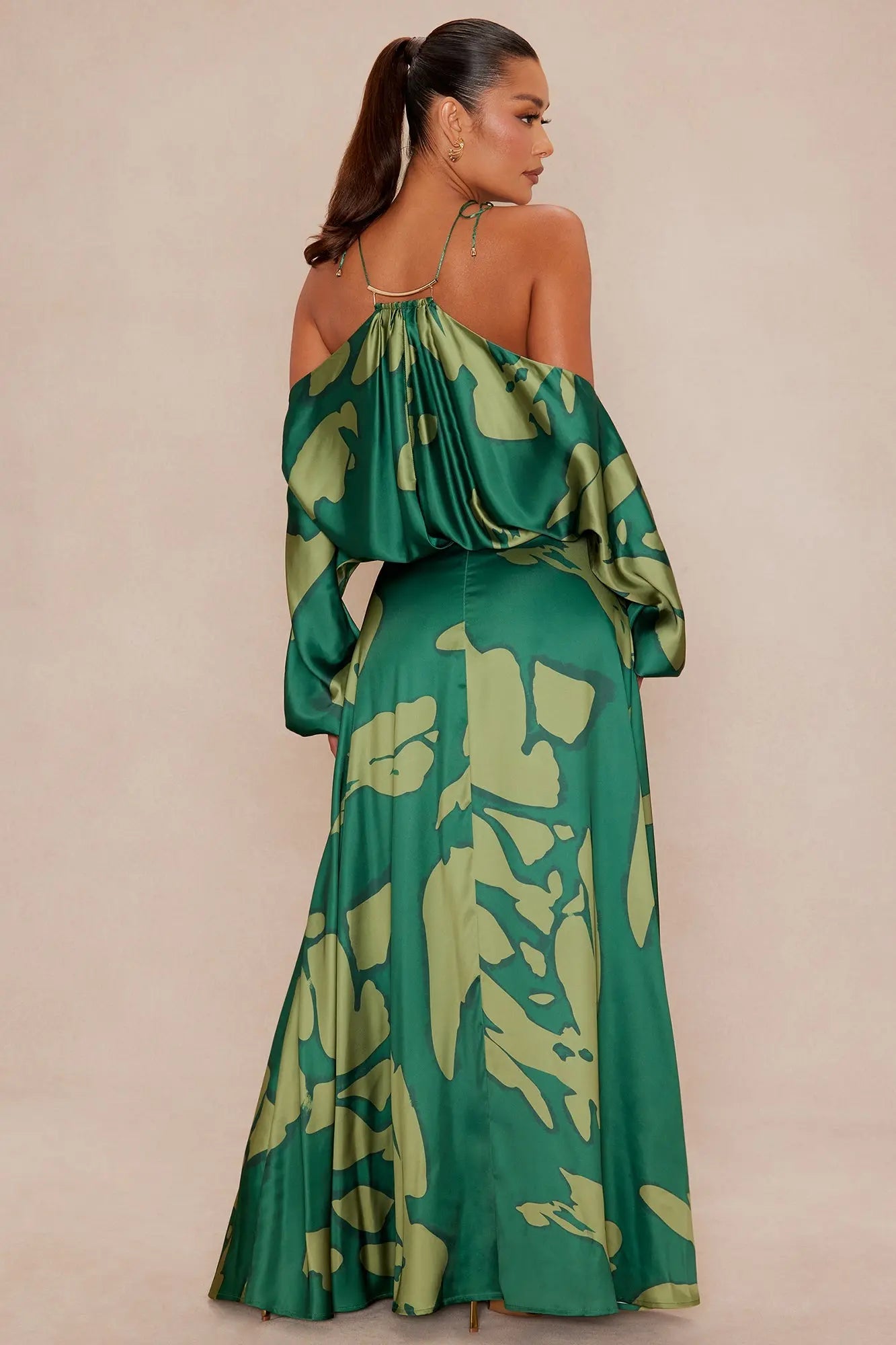 Nikki Satin Maxi Dress - Green/combo 