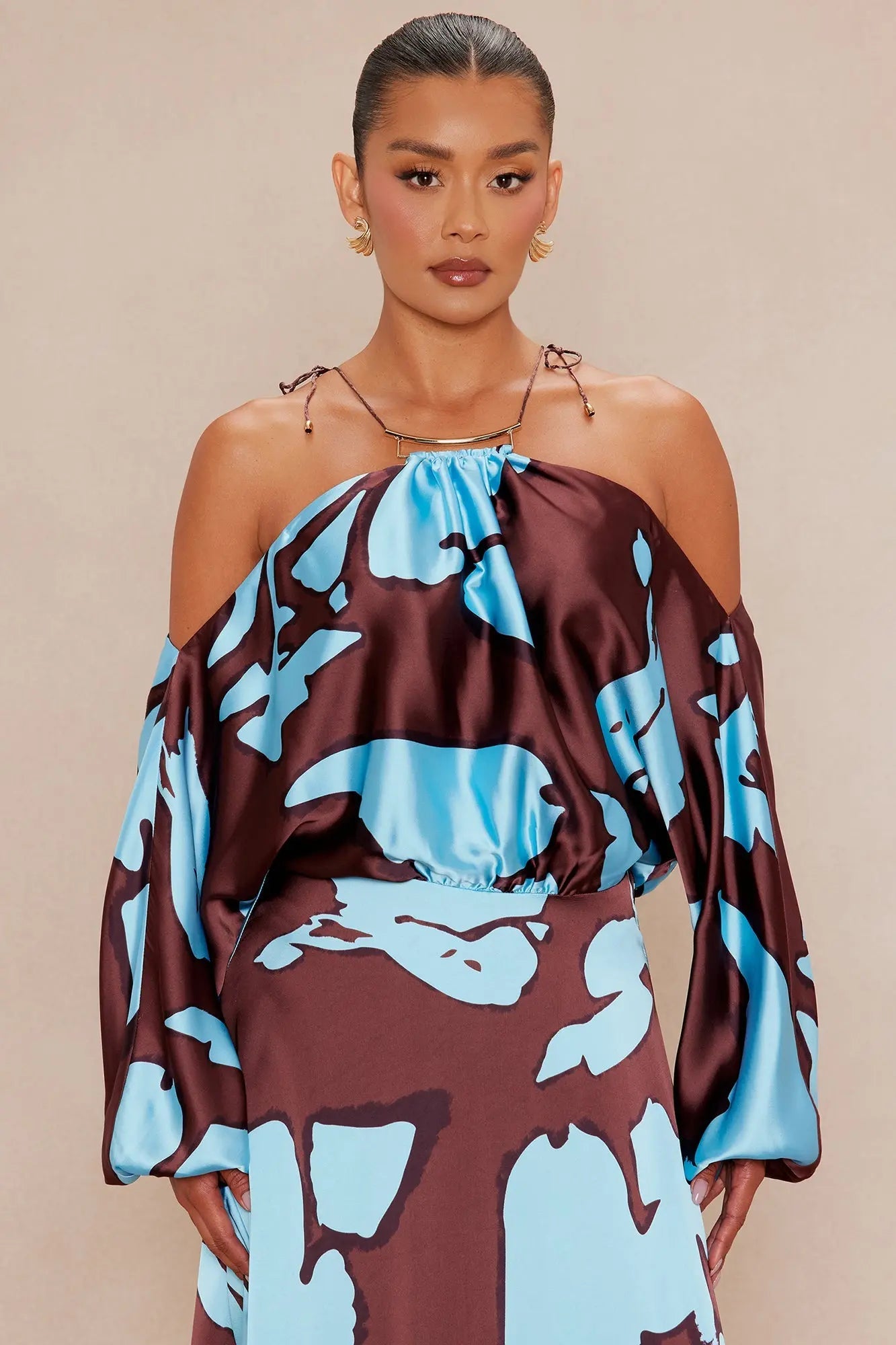 Vikki Satin Maxi Dress - Brown/combo 