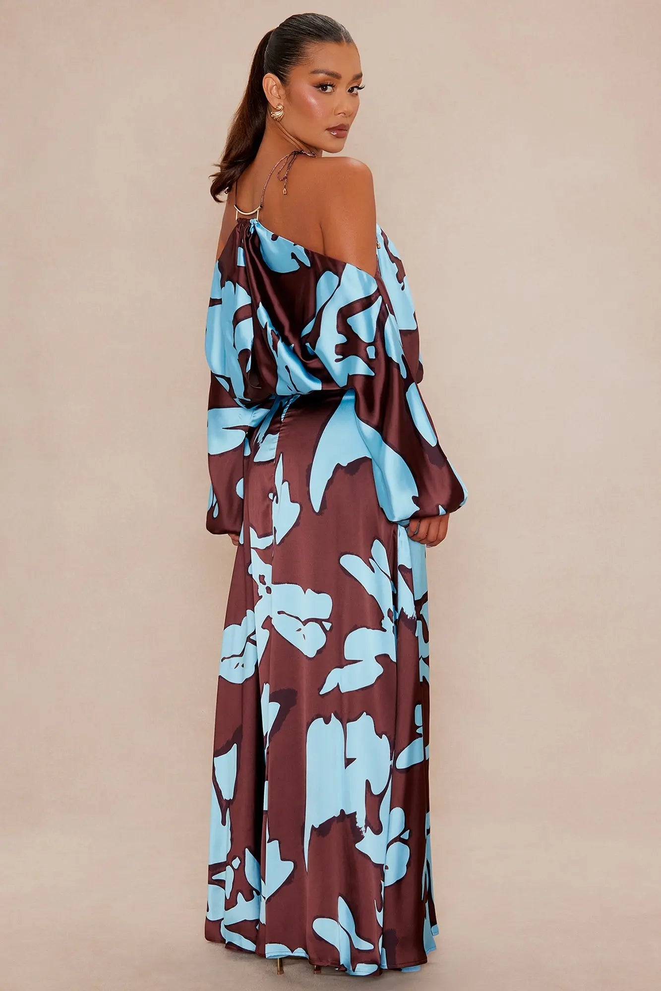 Vikki Satin Maxi Dress - Brown/combo 