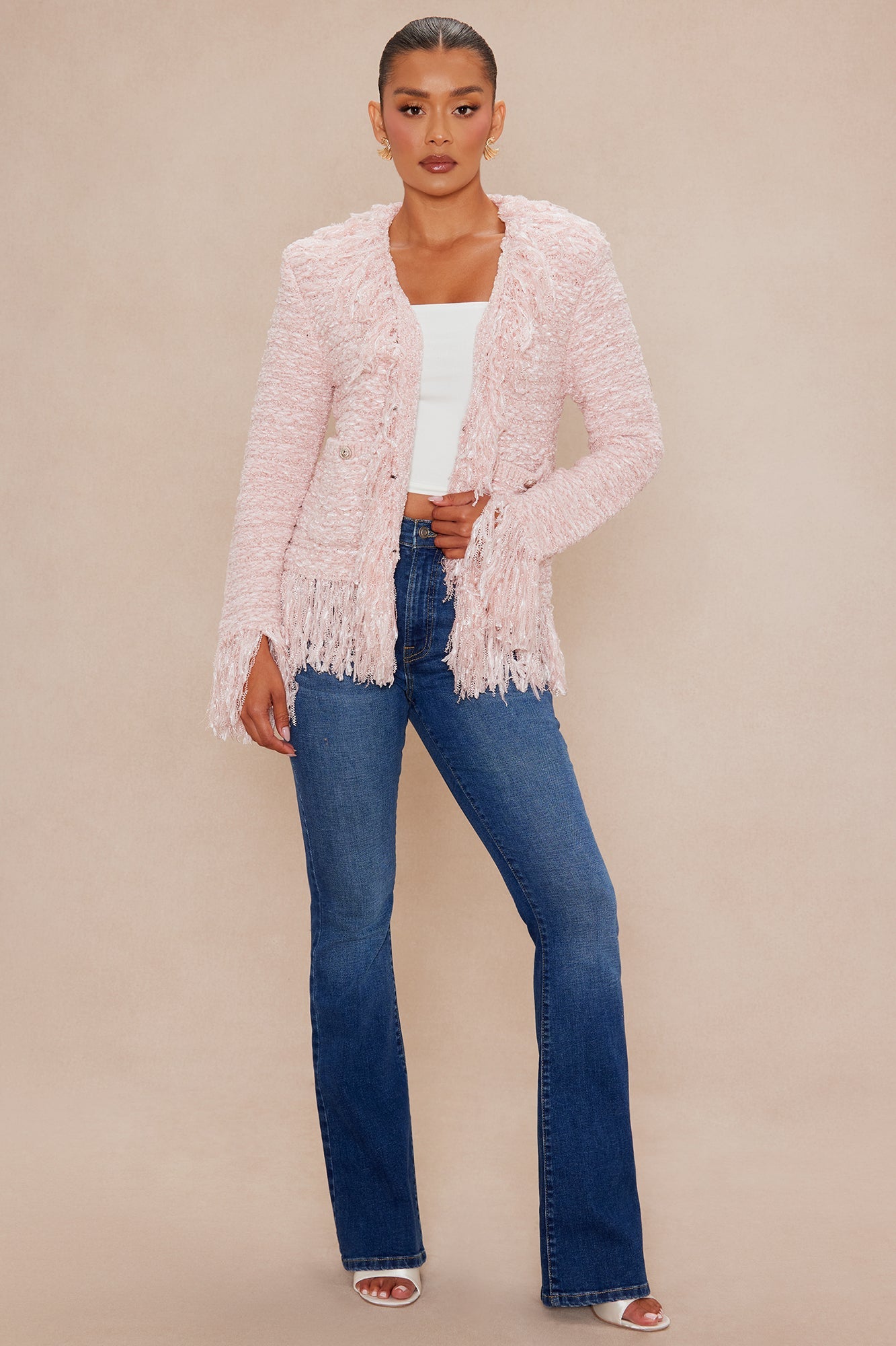 Gemma Frayed Cardigan - Light Pink