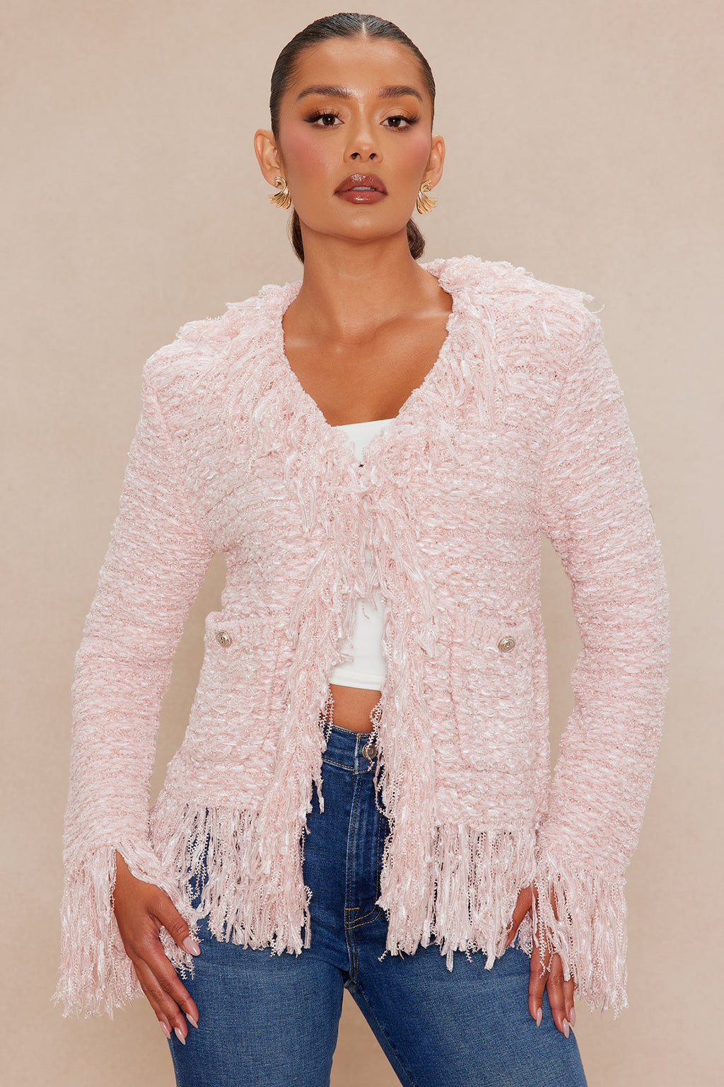Gemma Frayed Cardigan - Light Pink