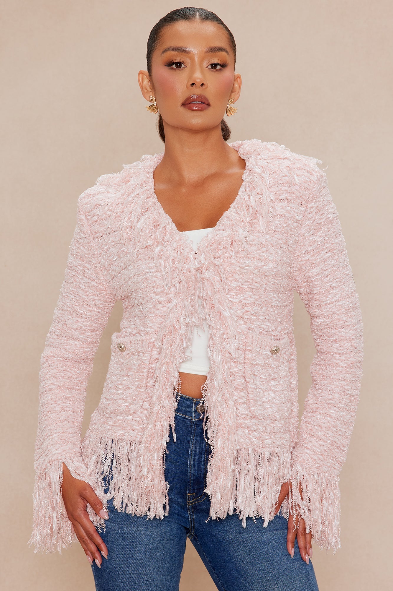 Gemma Frayed Cardigan - Light Pink