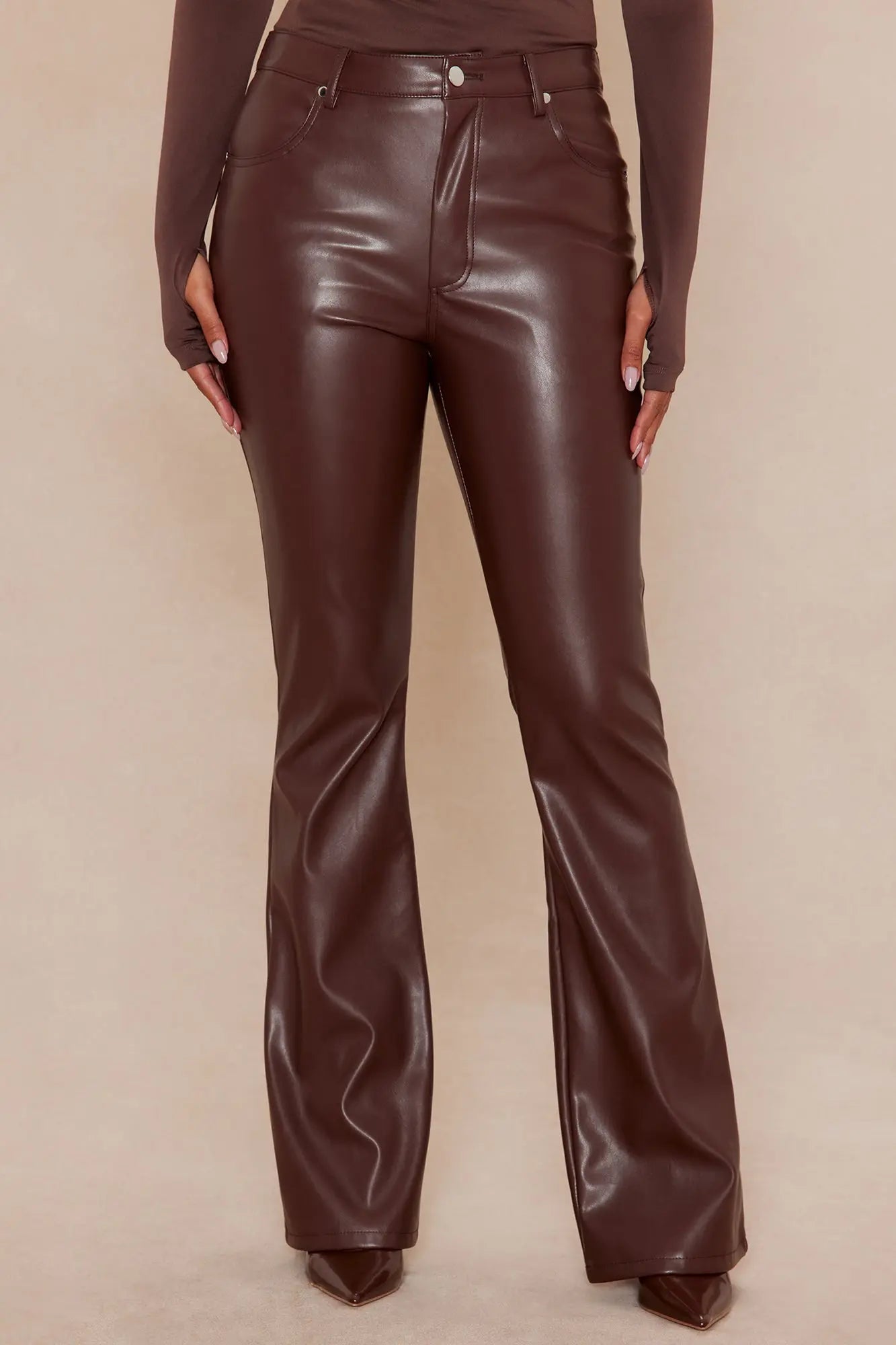 Kendra Faux Leather Wide Leg Pant - Chocolate 